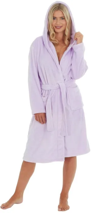 Forever Dreaming Soft Fleece Hooded Womens Dressing Gown - Lilac