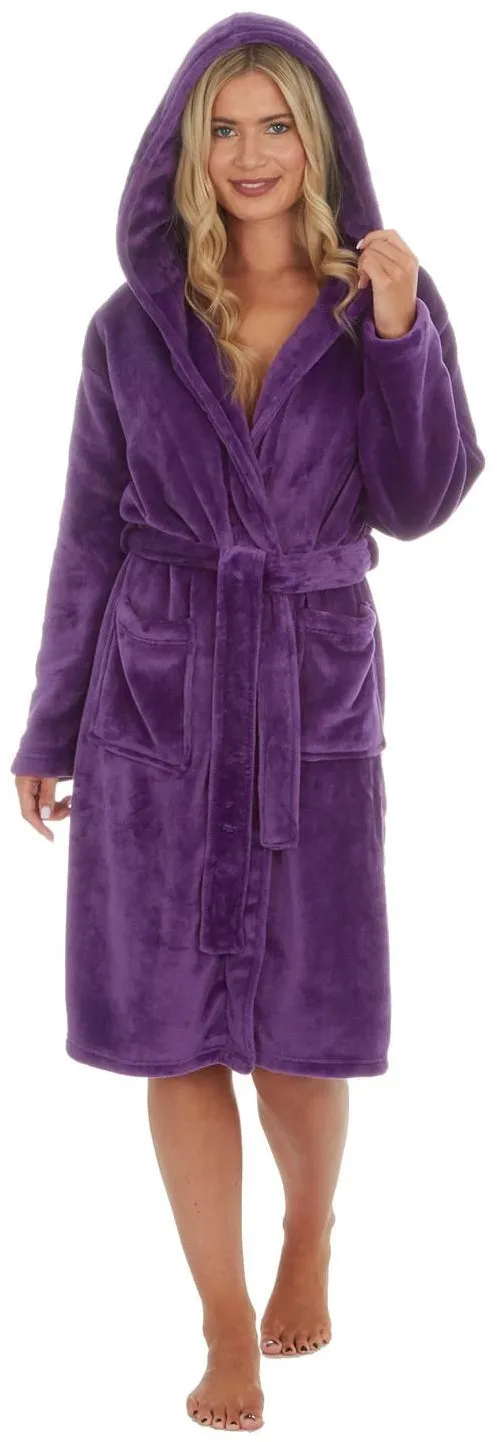 Forever Dreaming Soft Fleece Hooded Womens Dressing Gown - Purple