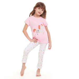 Girls summer pajama set Magical Unicorn t-shirt   White leggings