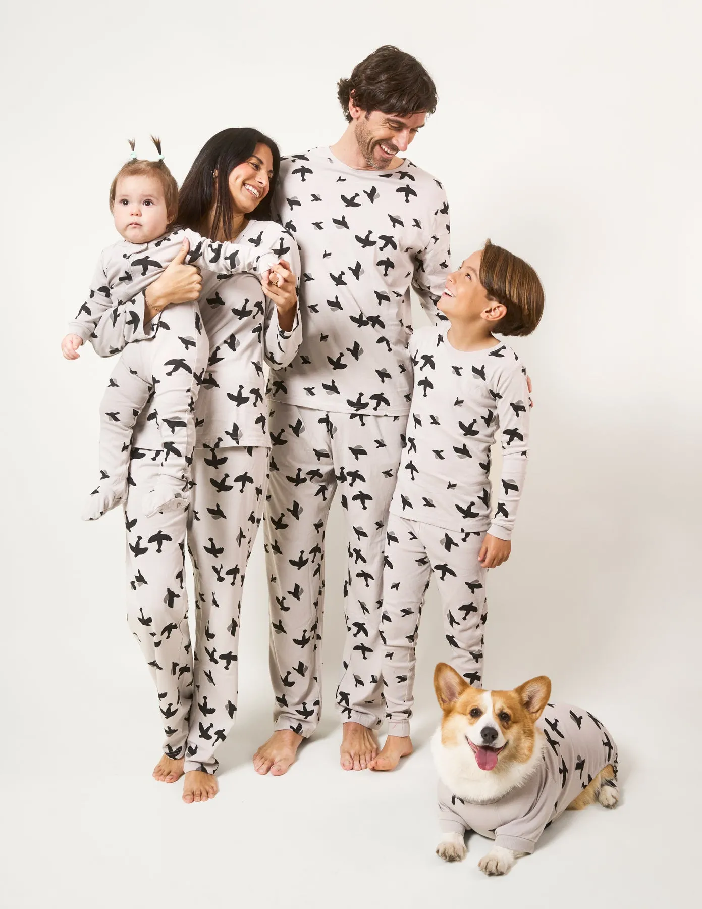 Grey Birds Matching Family Pajama Set