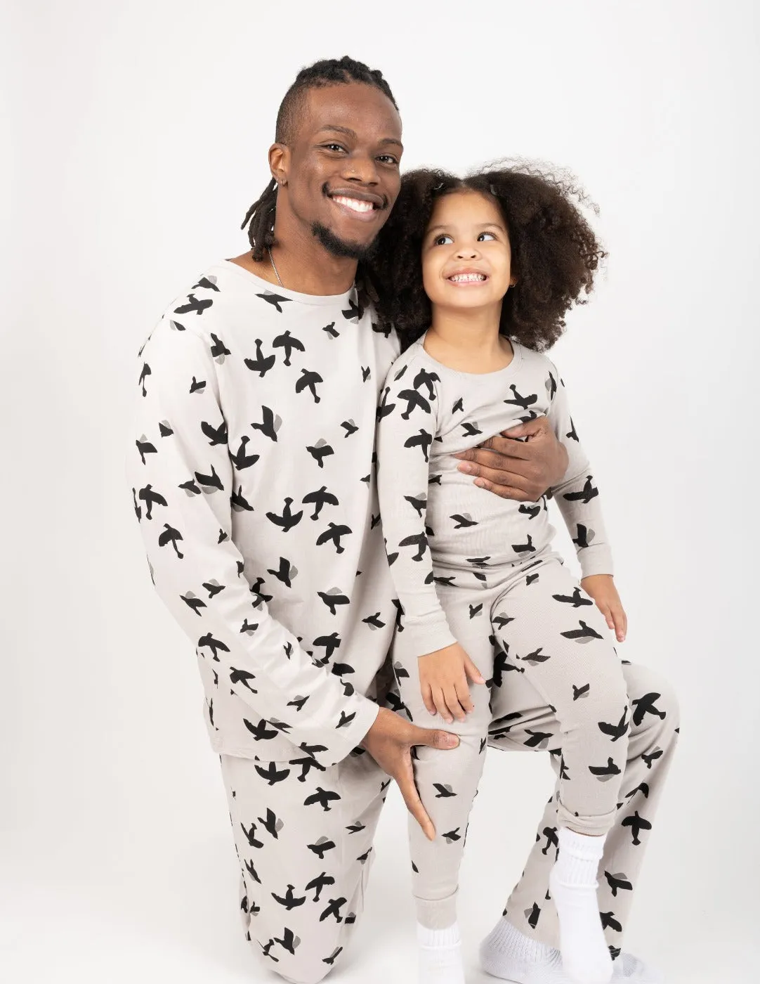 Grey Birds Matching Family Pajama Set