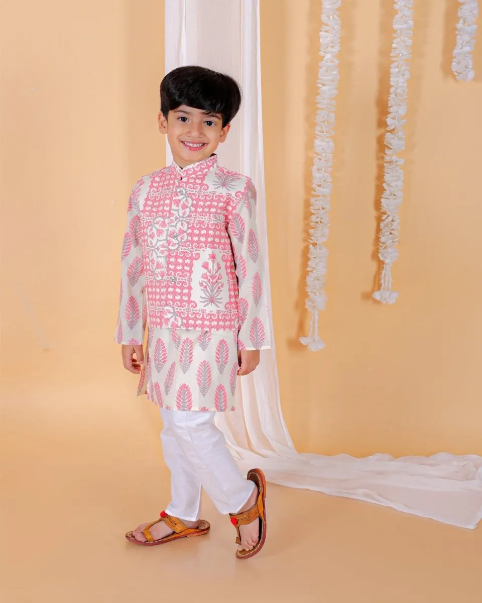 Gulaal Boys Floral Print Jacket And Kurta Pajama Set