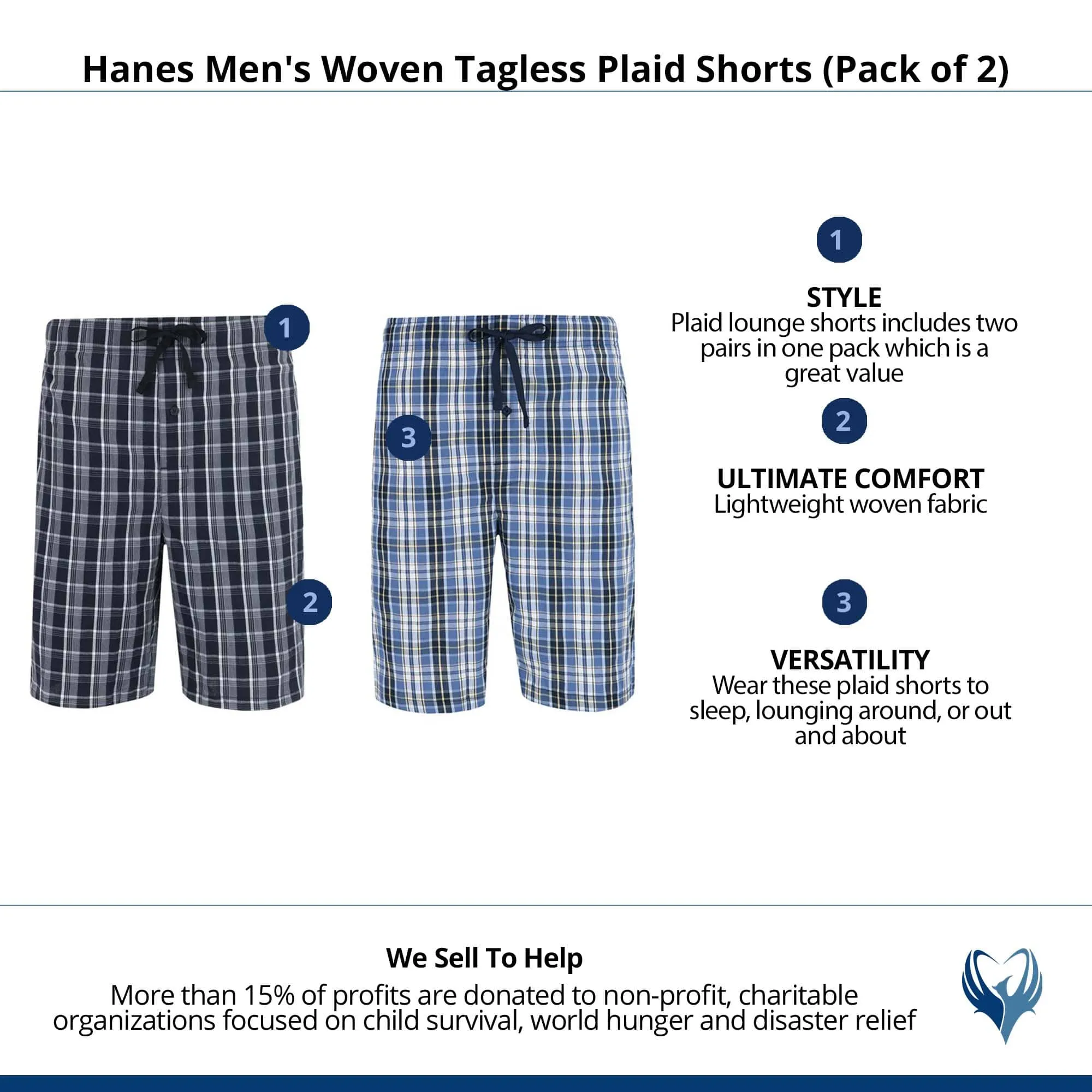 Hanes Men's Woven Tagless Plaid Shorts (Pack of 2)