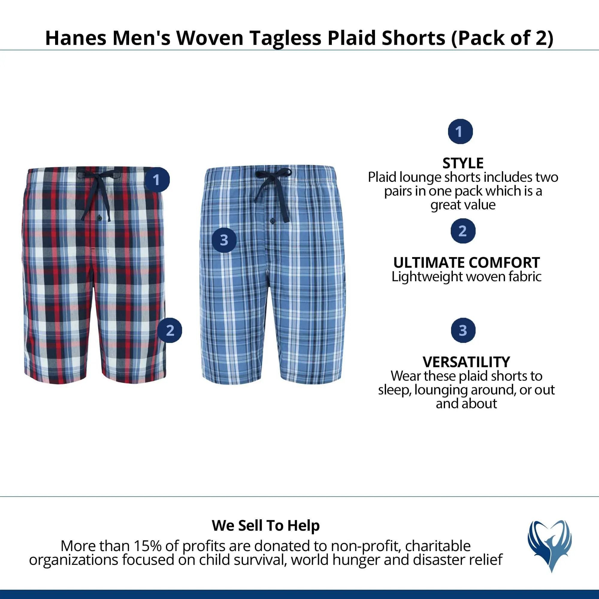 Hanes Men's Woven Tagless Plaid Shorts (Pack of 2)