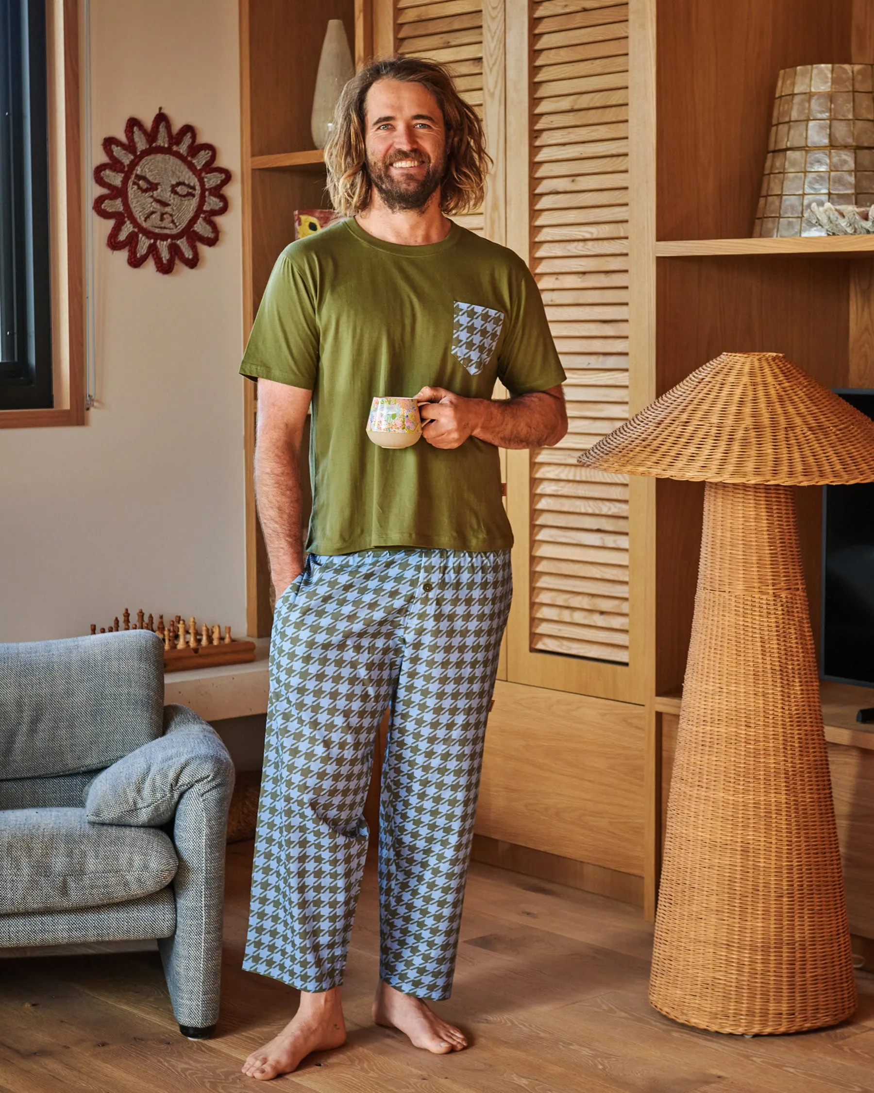 Houndstooth Blue Men's Organic Cotton Tee & Pant Pyjama Set