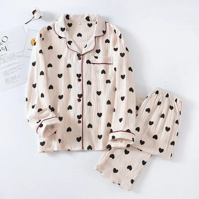 Japanese Pure Cotton Long Sleeve Lapel Pajamas