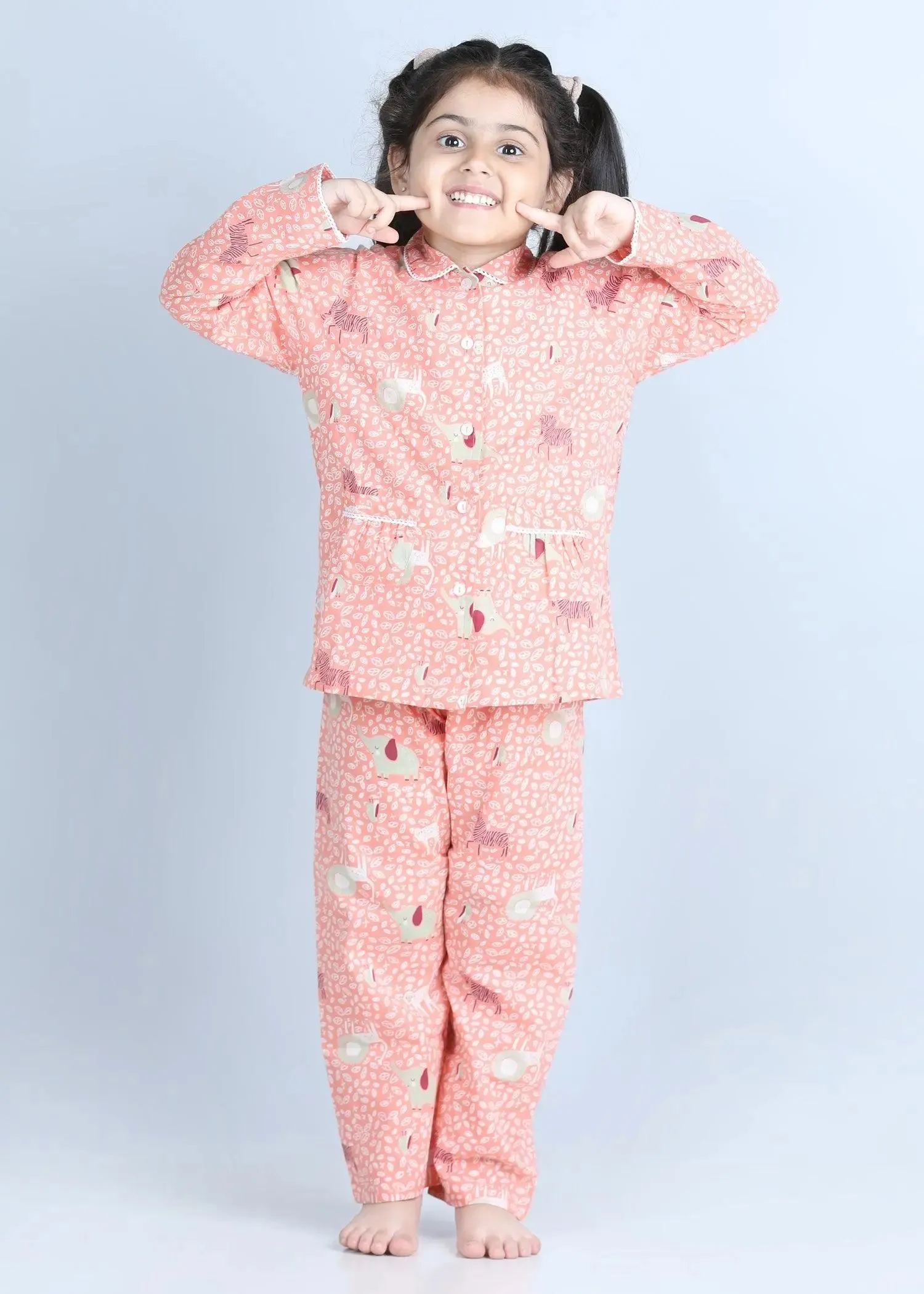 Jungle Book Peach Full Sleeves Cotton Nighsuit Girl (1-12 Years)