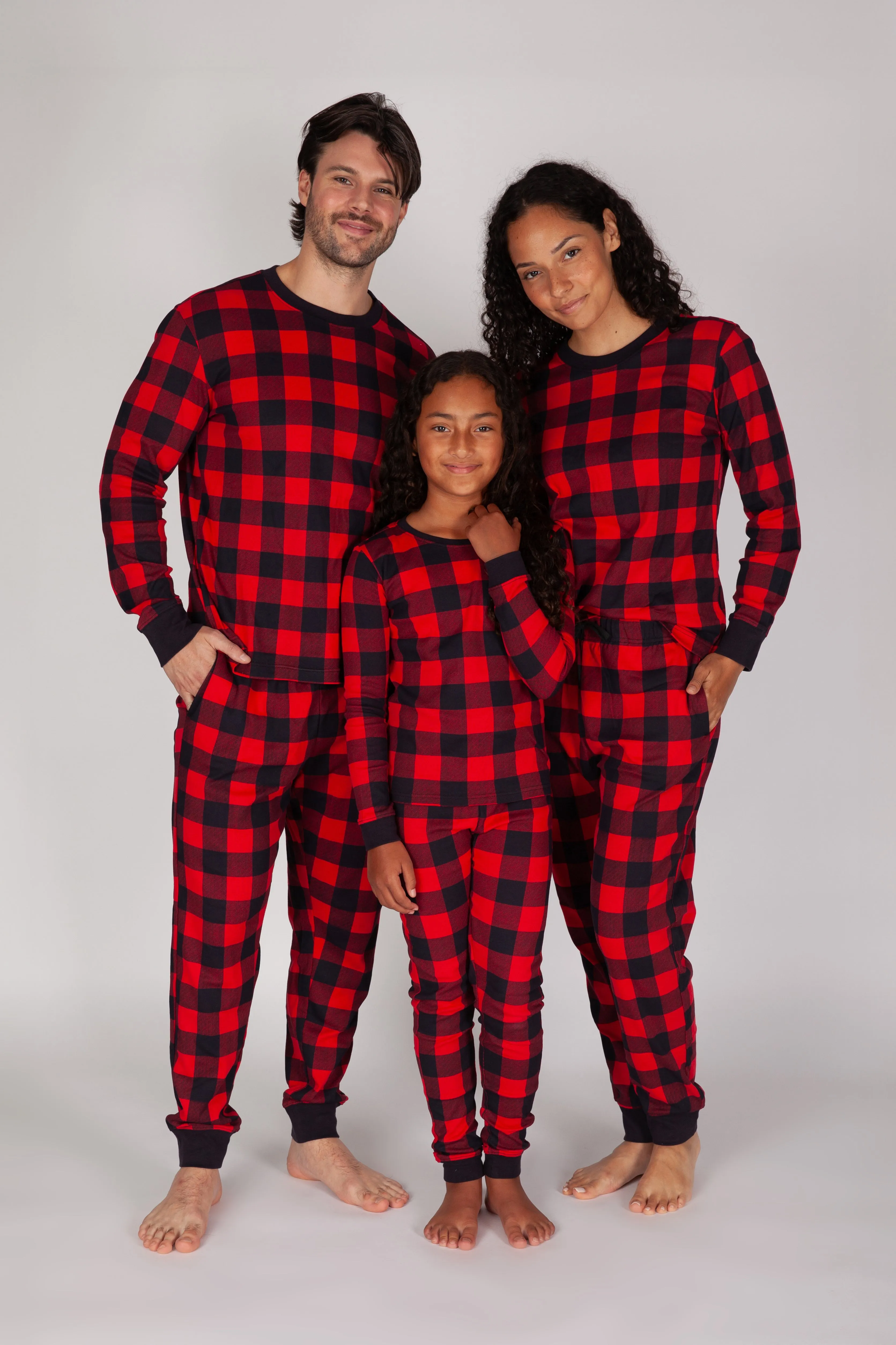 Kids Cotton Pajama Set in Red Buffalo Plaid