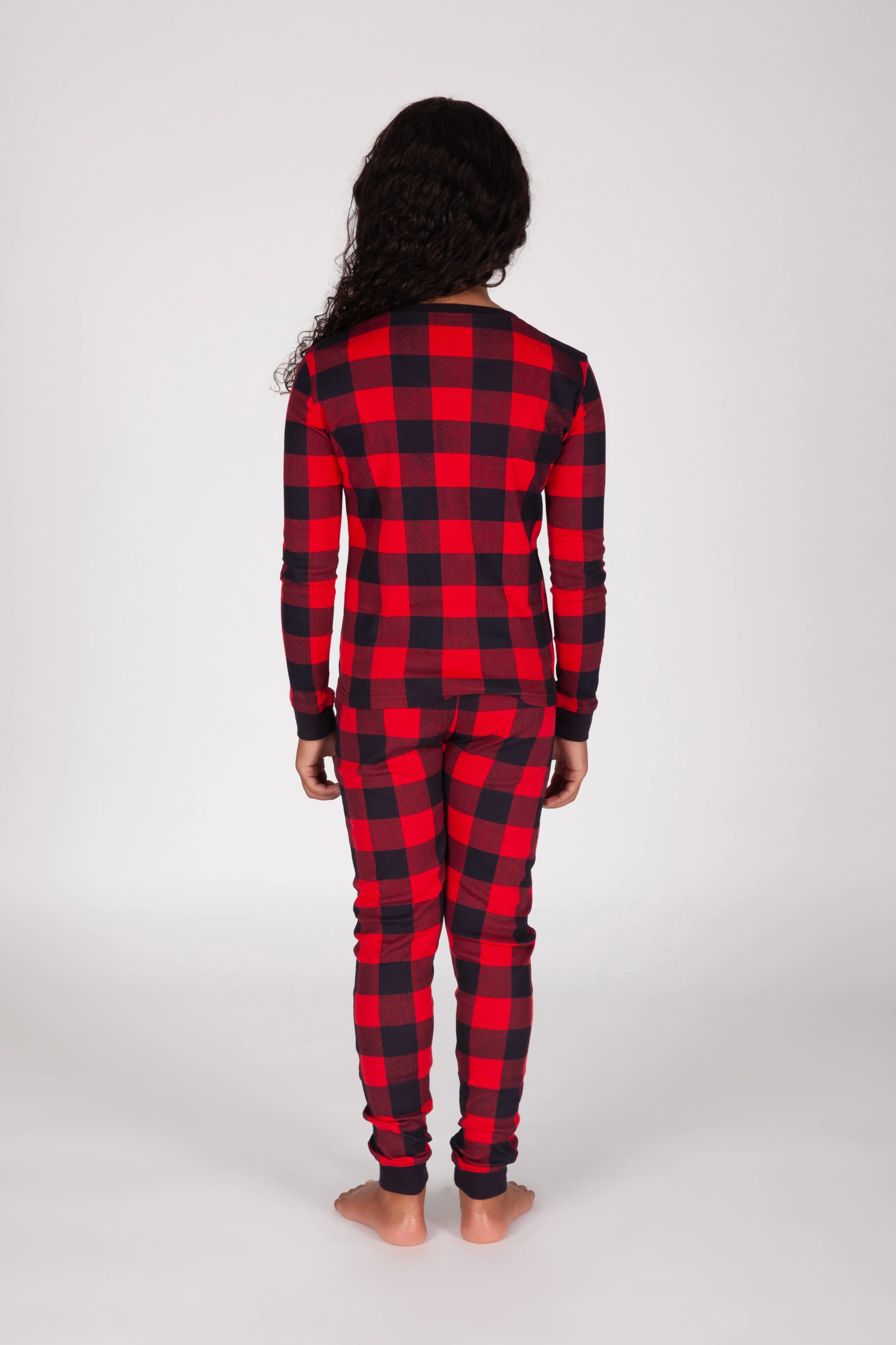 Kids Cotton Pajama Set in Red Buffalo Plaid