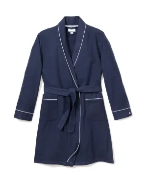 Kid's Flannel Robe in Navy with White Piping