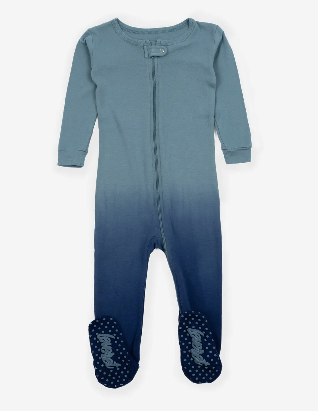 Kids Footed Blue Ombré Tie Dye Cotton Pajamas