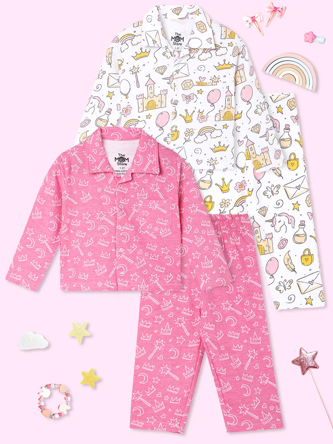 Kids Pajama Set Combo of 2-Pink-A-Boo & Fairy Princess