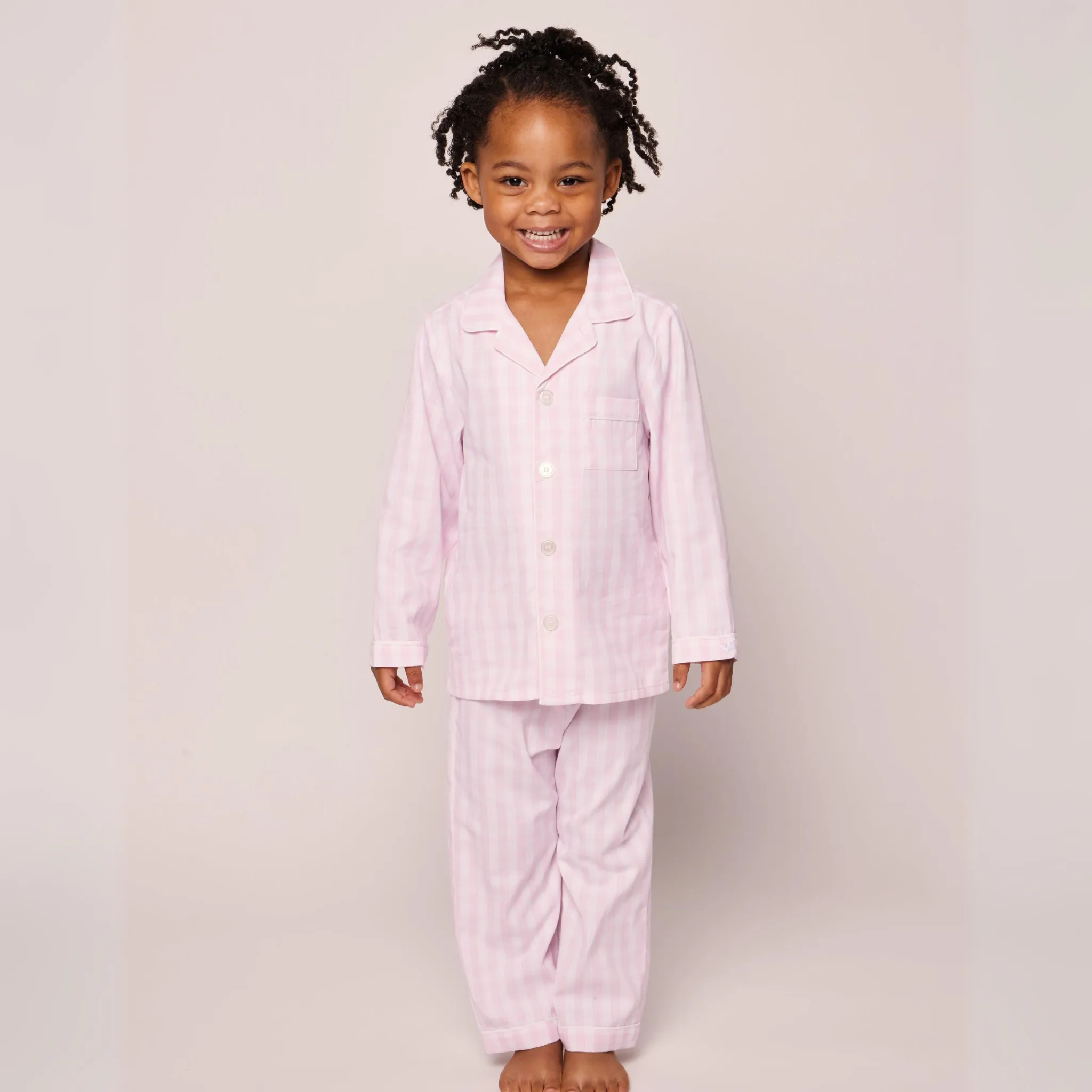 Kid's Twill Pajama Set in Pink Gingham