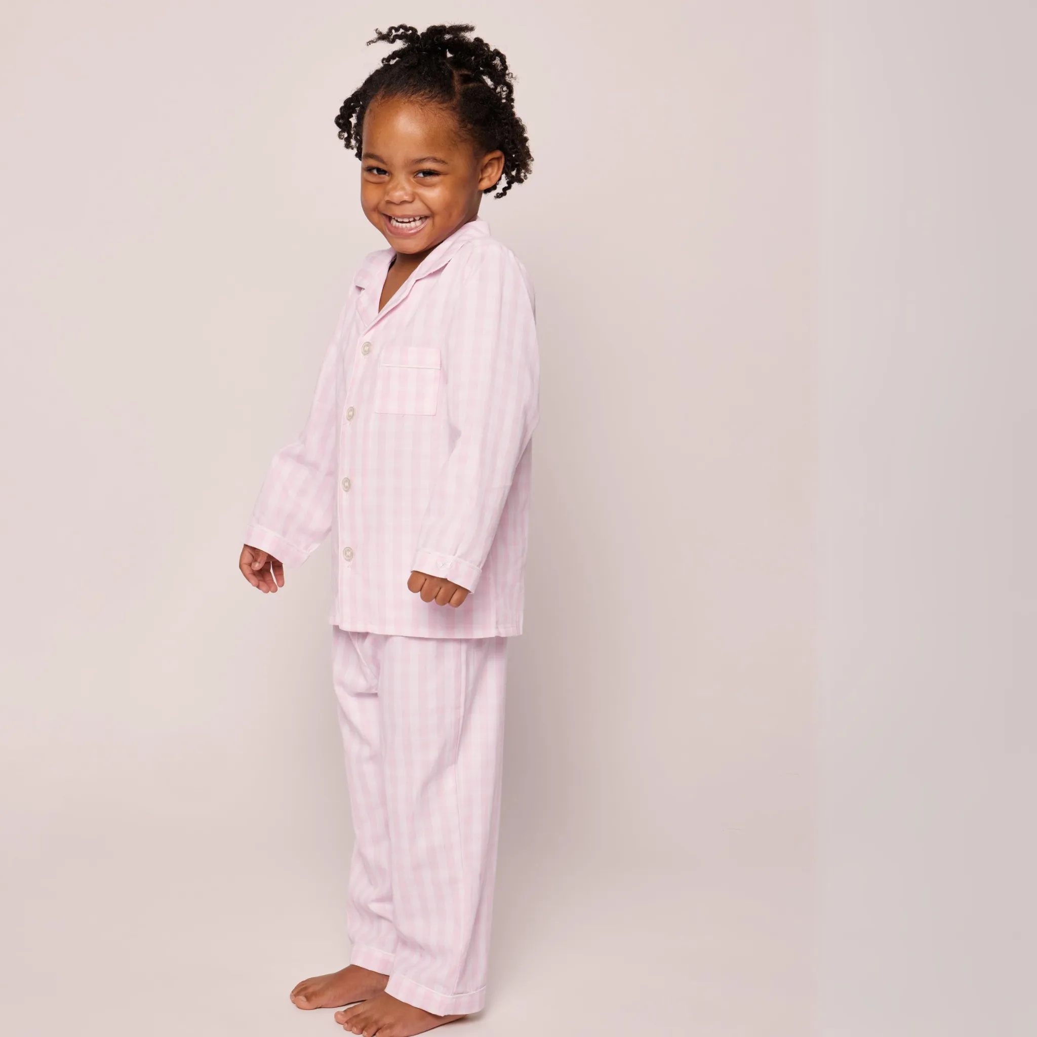 Kid's Twill Pajama Set in Pink Gingham