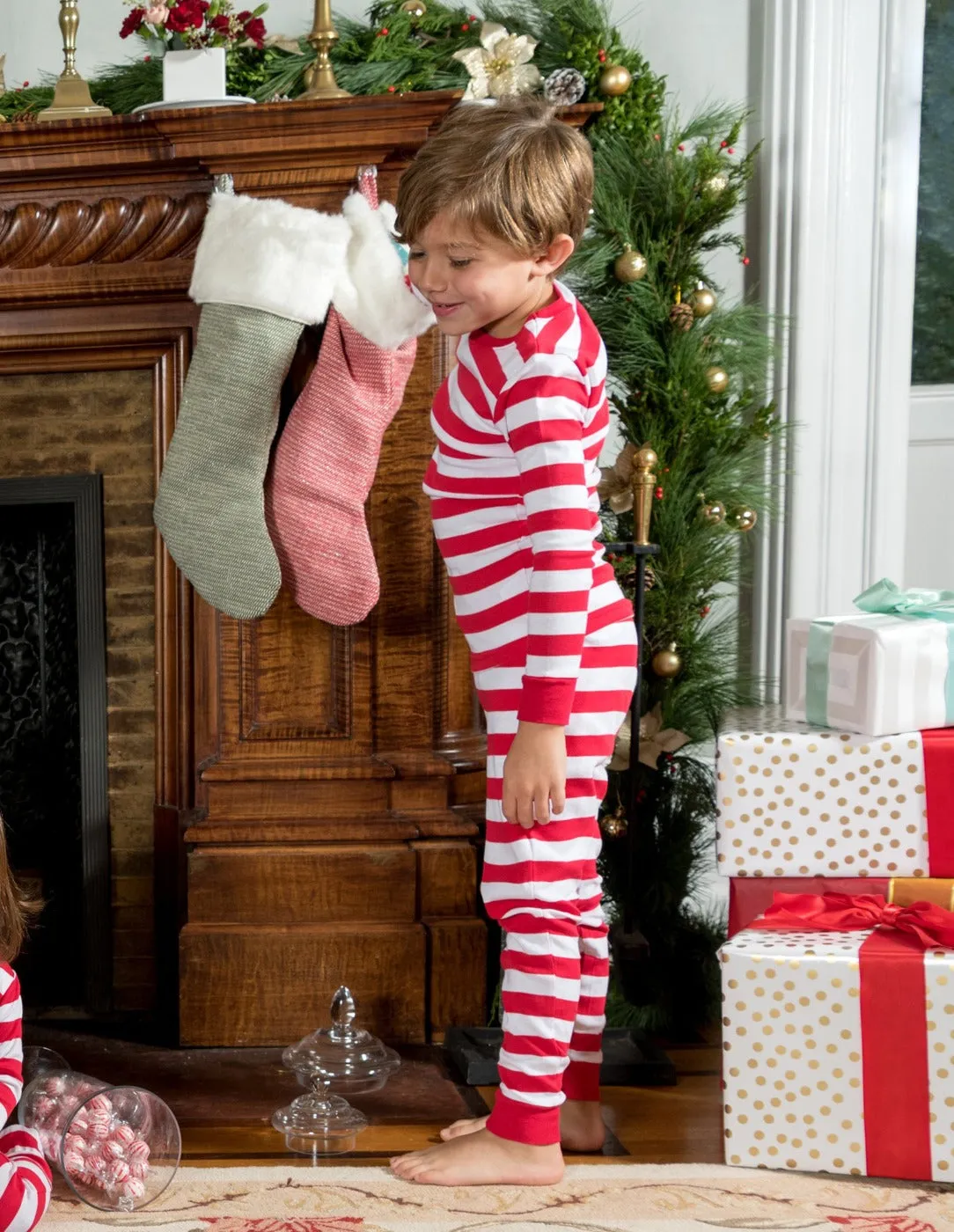 Kids Two Piece Red & White Cotton Pajamas