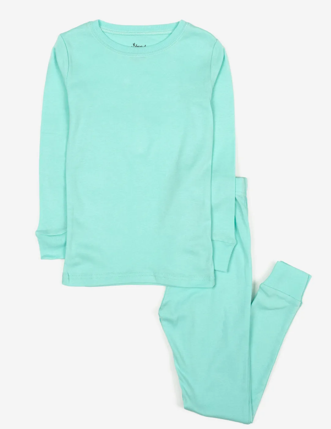 Kids Two Piece Solid Aqua Pajamas