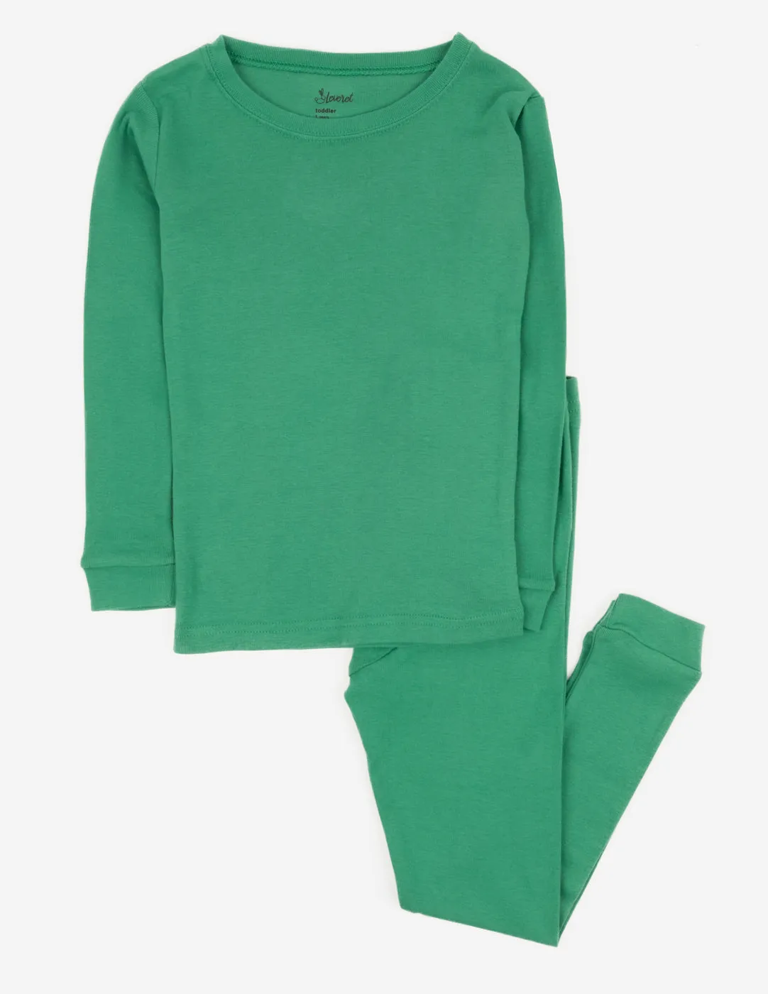 Kids Two Piece Solid Green Pajamas