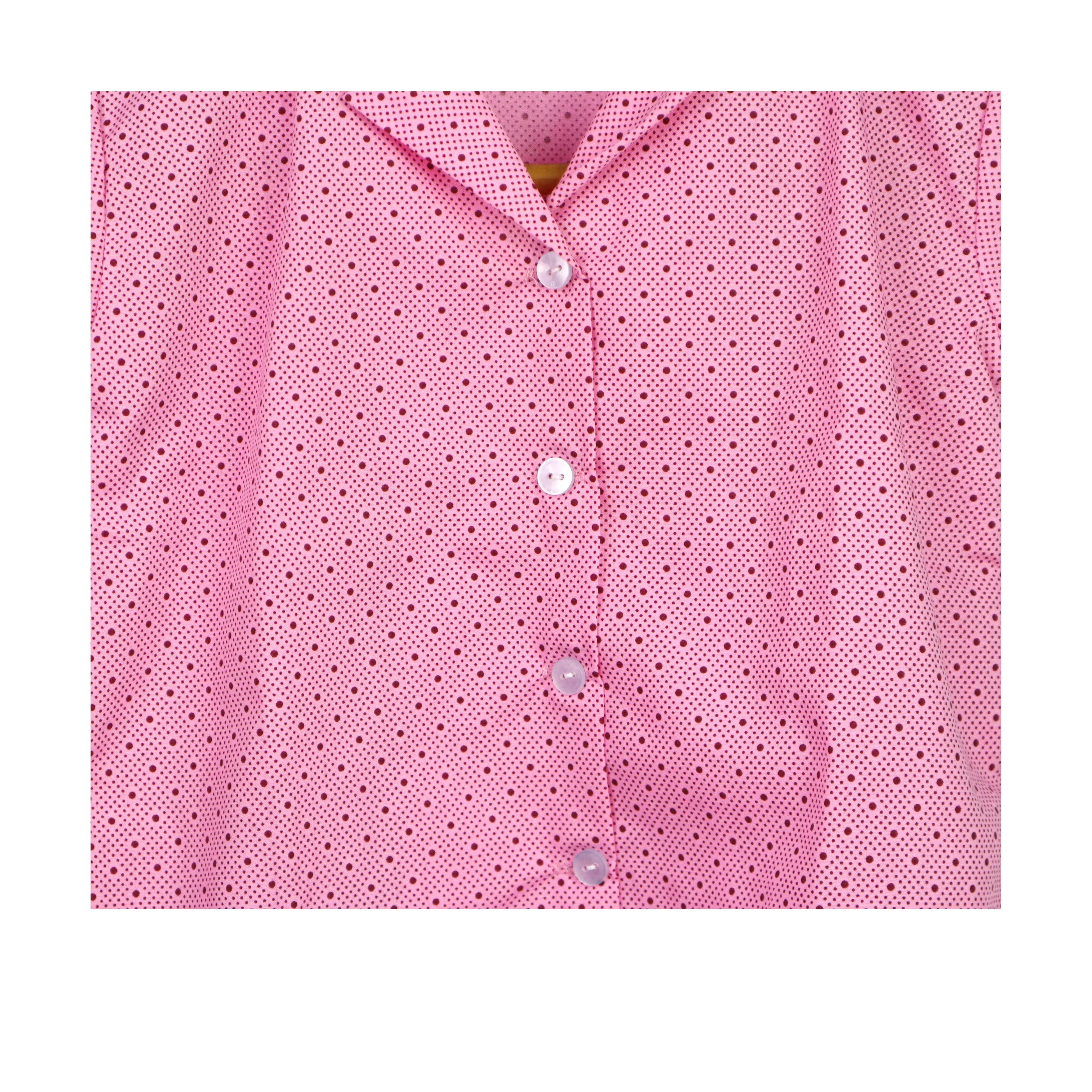 Kidscapade P. Girls Pajama Set Dotted Print with Collar - Dark Pink