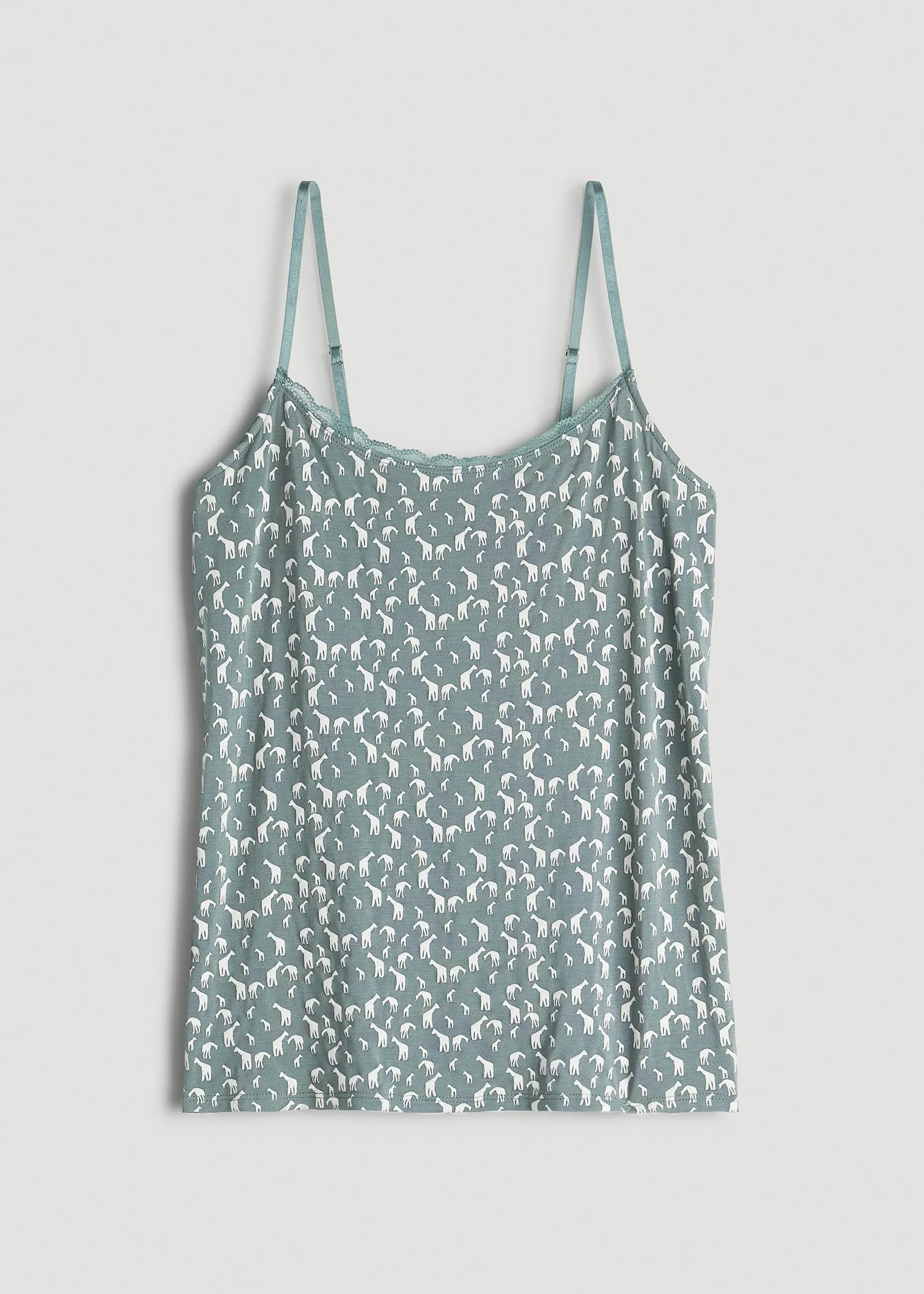 Lace Camisole Tank Top for Tall Women in Malachite Green Giraffe Print