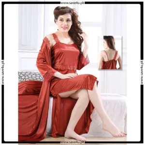 Ladies Satin Silk Beautiful Comfy 2-Pcs Nightwear Lingerie