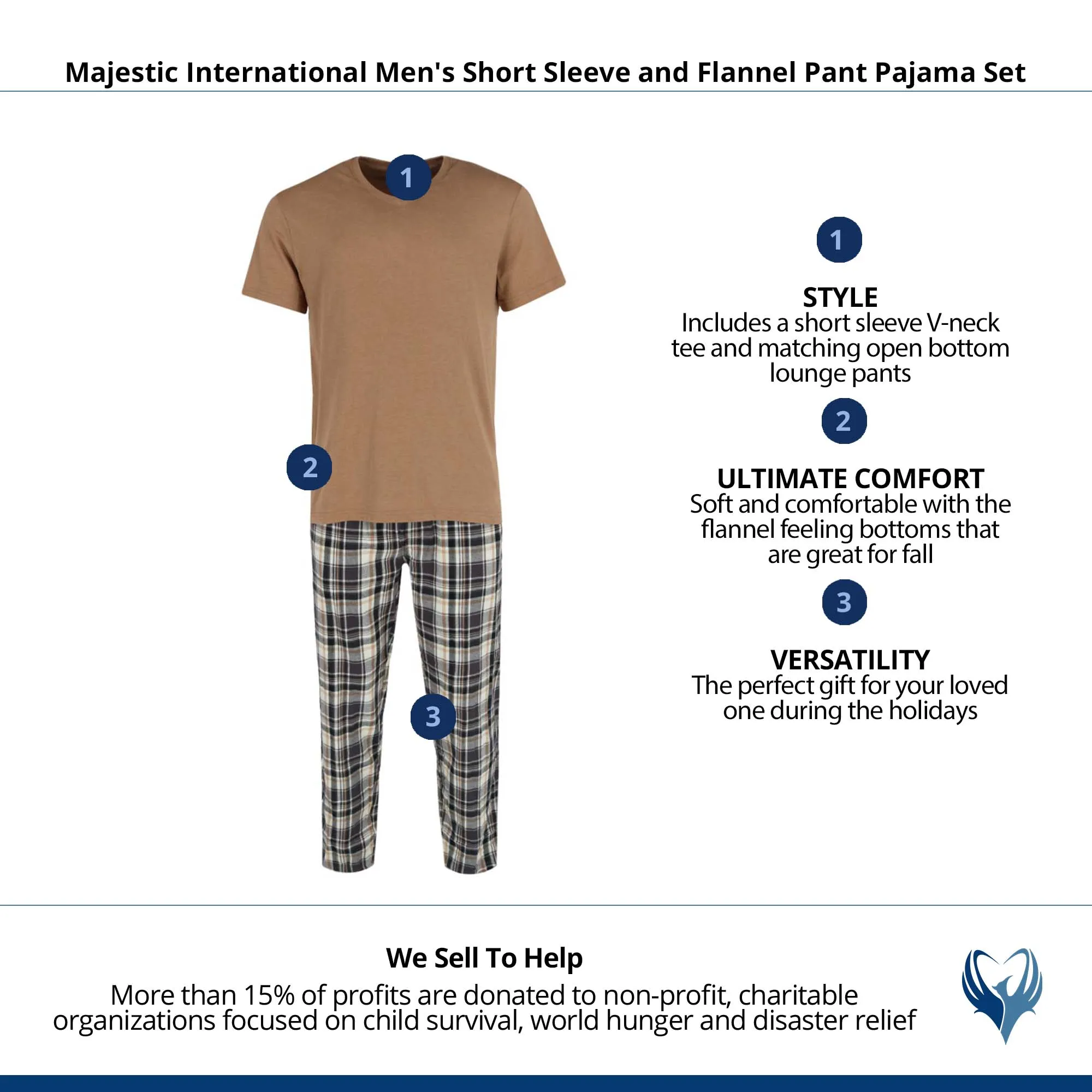 Majestic International Men's Short Sleeve and Flannel Pant Pajama Set