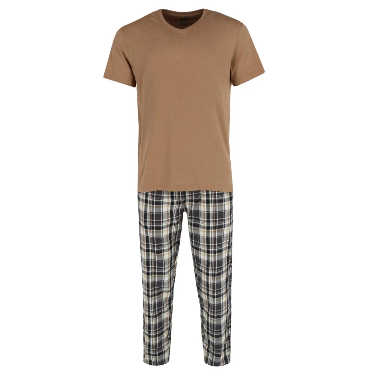 Majestic International Men's Short Sleeve and Flannel Pant Pajama Set