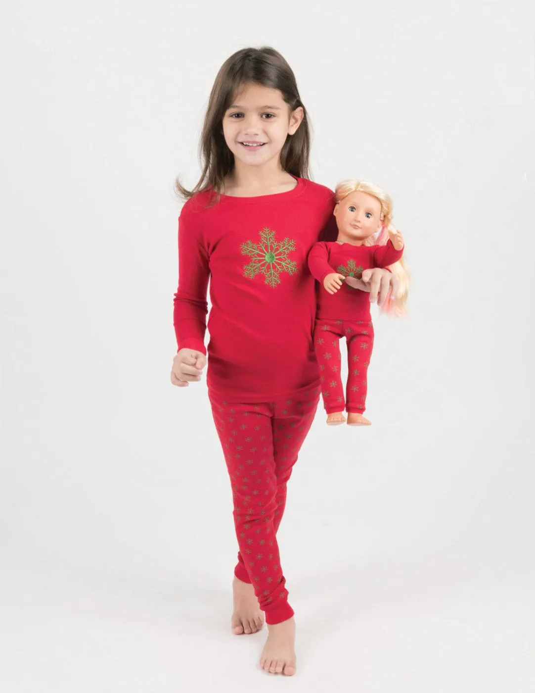 Matching Girl & Doll Cotton Snowflake Pajamas