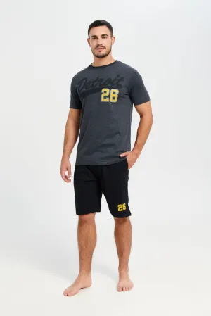 Men Charcoal T-Shirt And Black Shorts Pyjama Set (2 Piece)