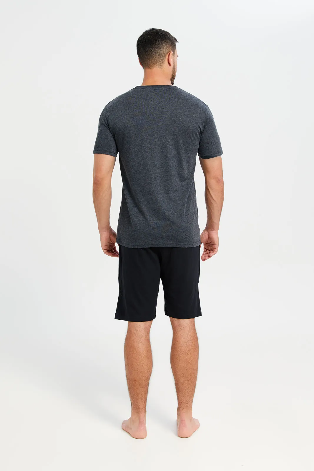 Men Charcoal T-Shirt And Black Shorts Pyjama Set (2 Piece)