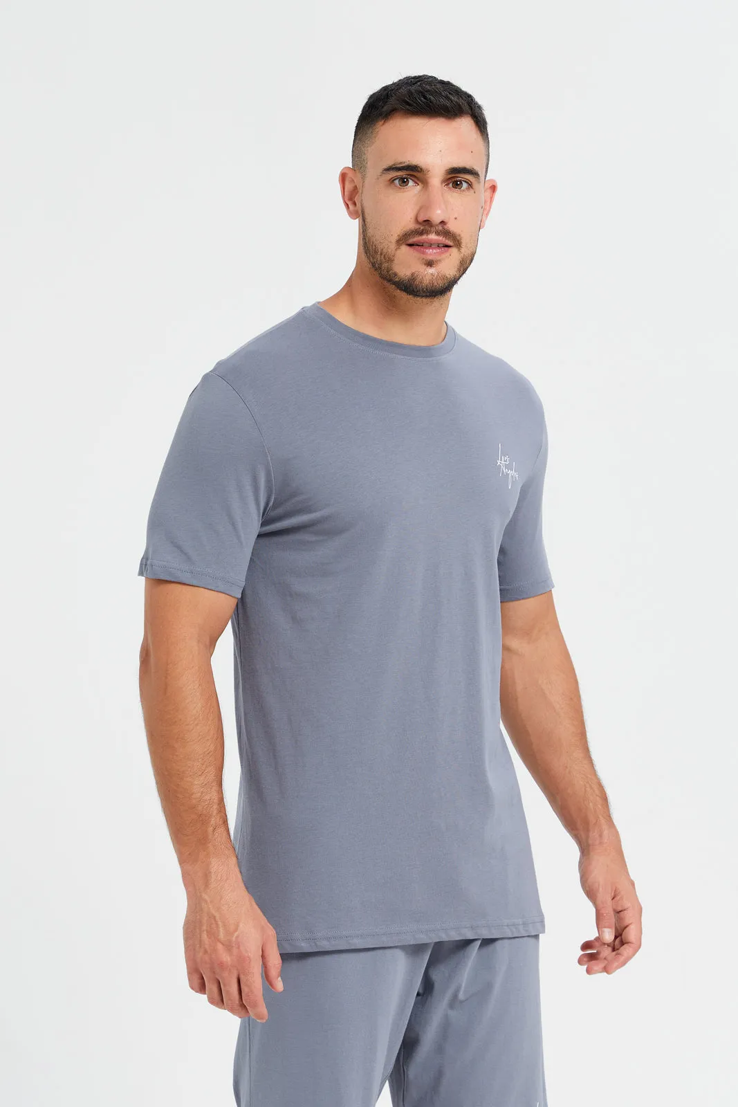 Men Plain Grey T-Shirt And Shorts Pyjama Set (2 Piece)