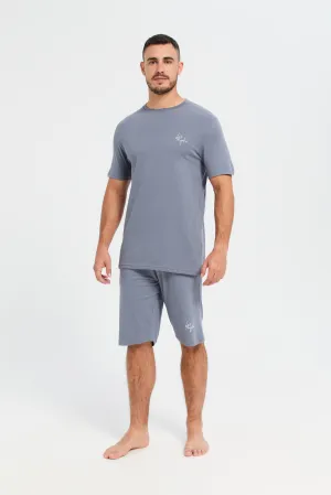 Men Plain Grey T-Shirt And Shorts Pyjama Set (2 Piece)