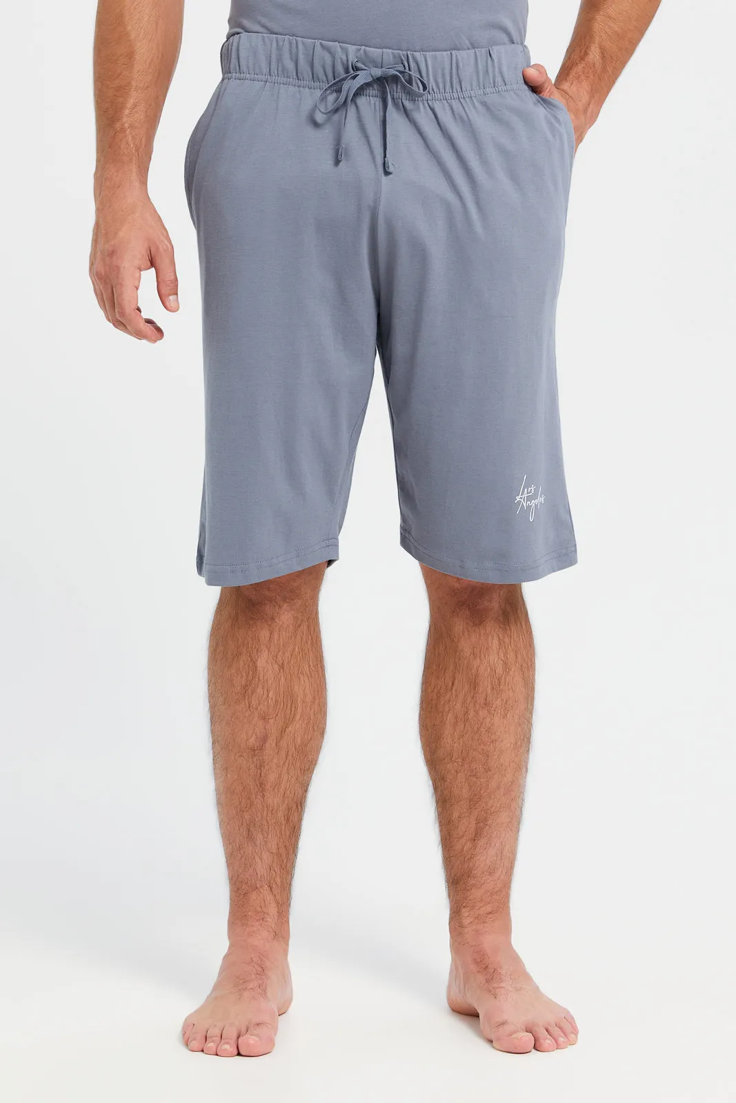 Men Plain Grey T-Shirt And Shorts Pyjama Set (2 Piece)