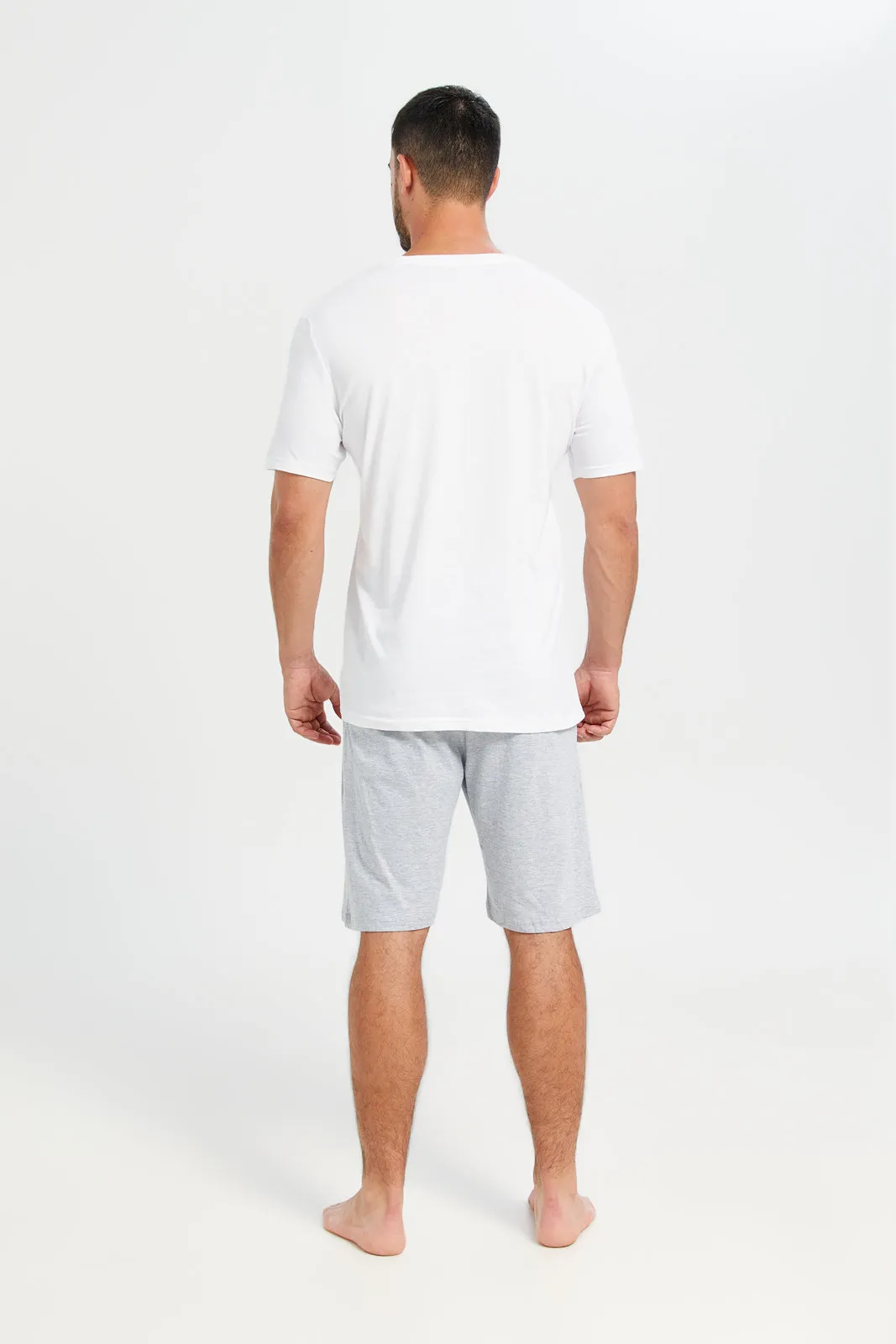 Men White T-Shirt And Grey Shorts Pyjama Set (2 Piece)