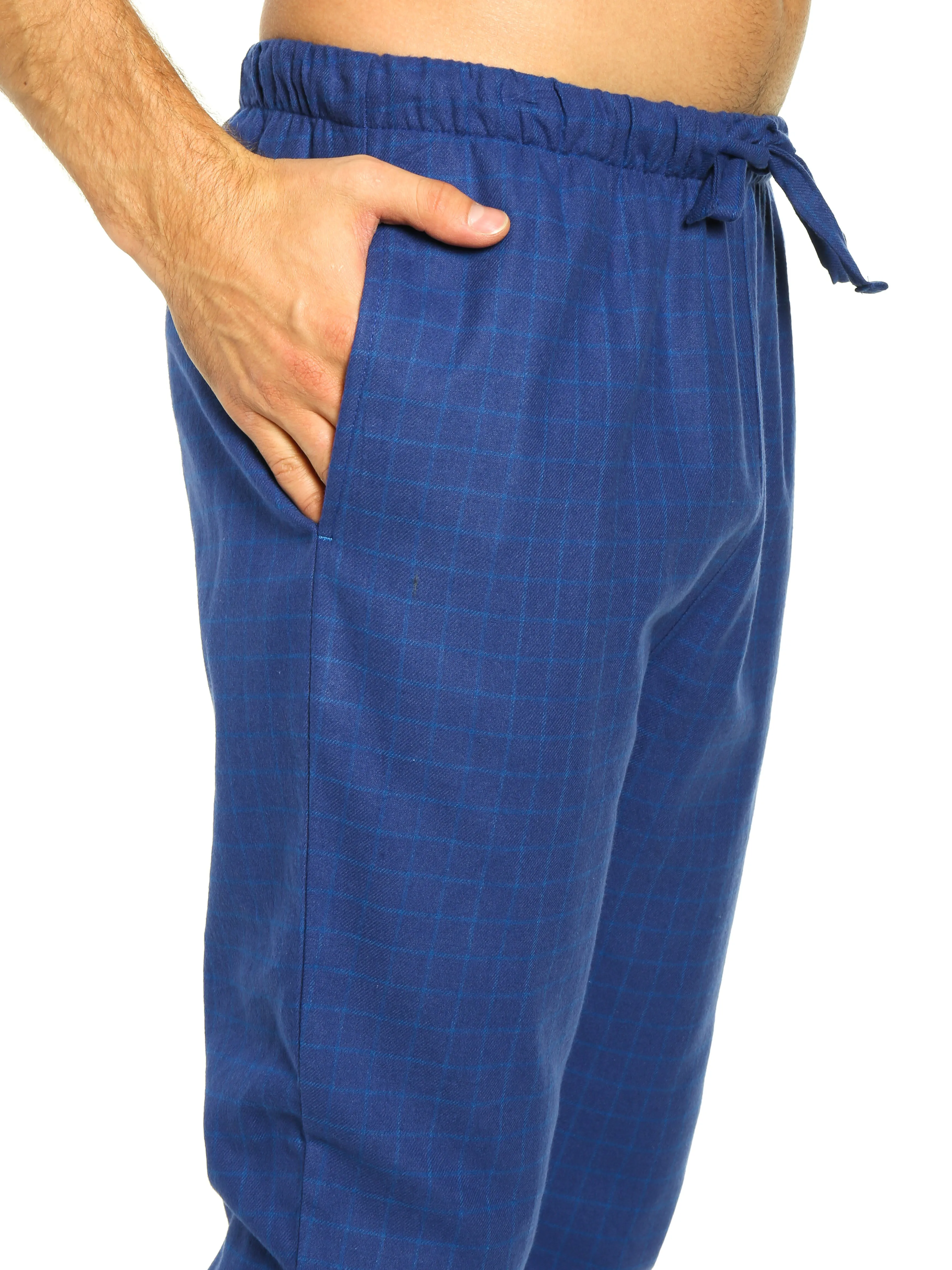 Mens 100% Cotton Flannel Jogger Lounge Pants - Windowpane Checks - Navy Blue