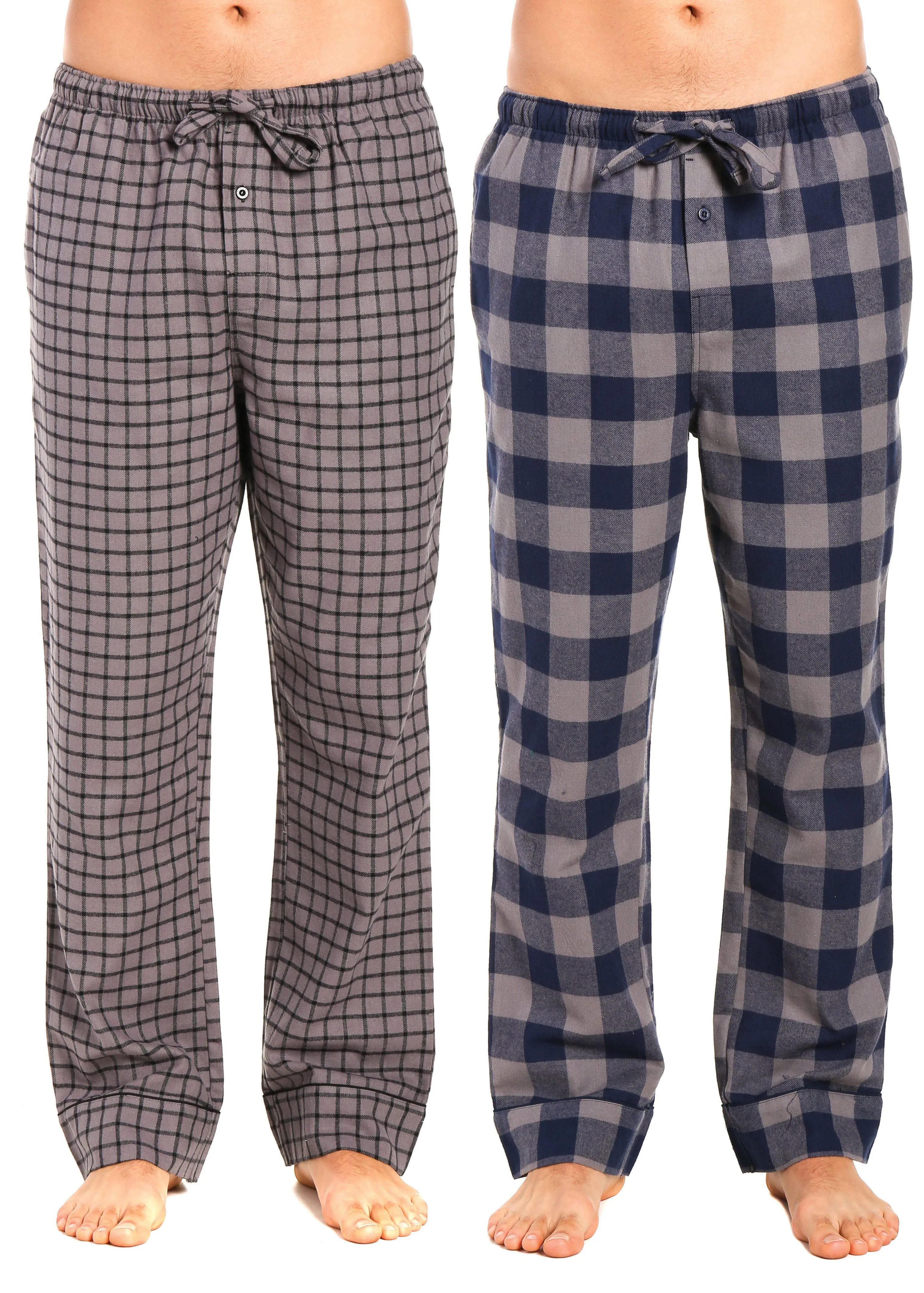 Men's 100% Cotton Flannel Lounge Pants - 2 Pack