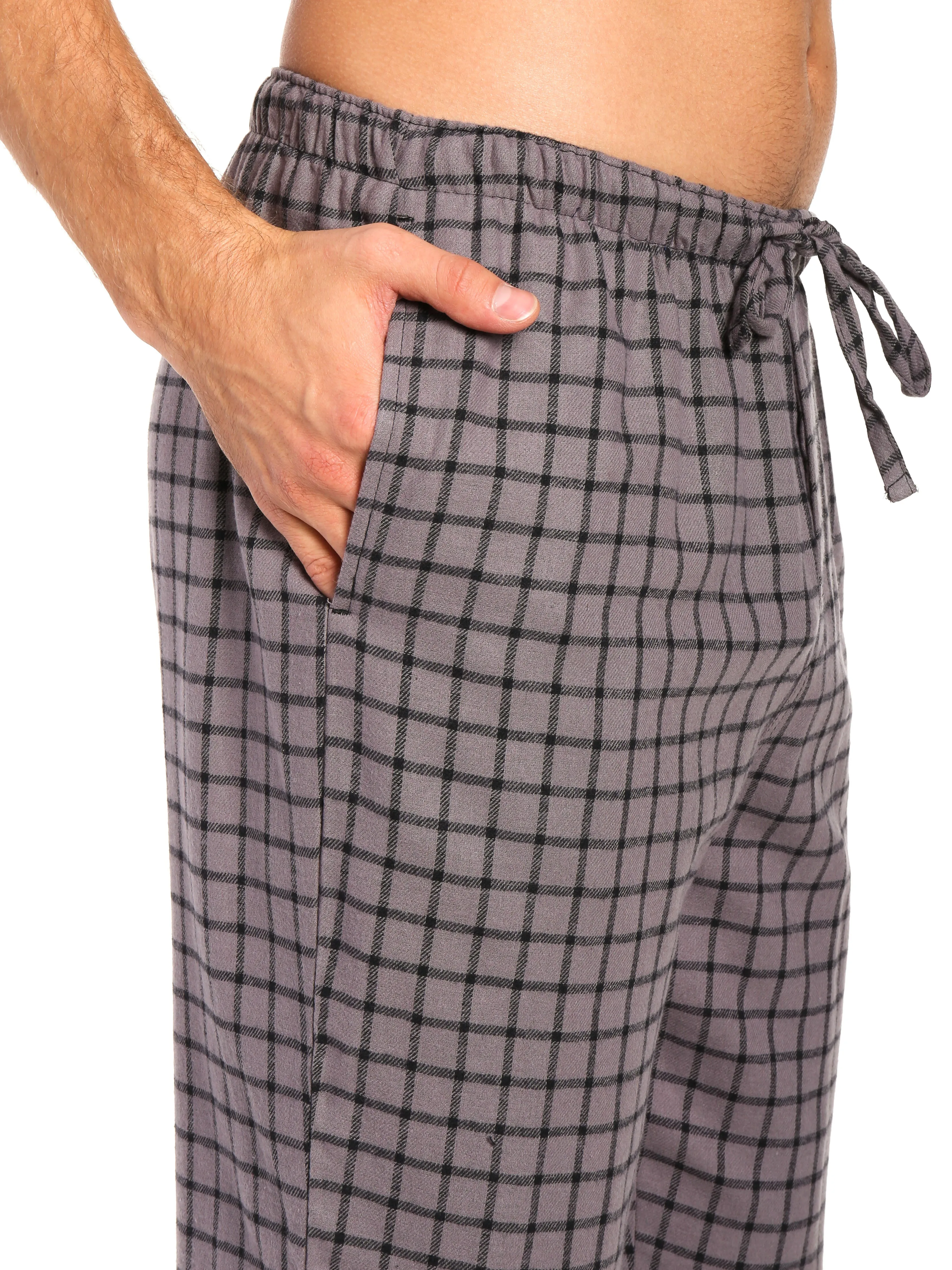 Men's 100% Cotton Flannel Lounge Pants - Checks Charcoal-Black