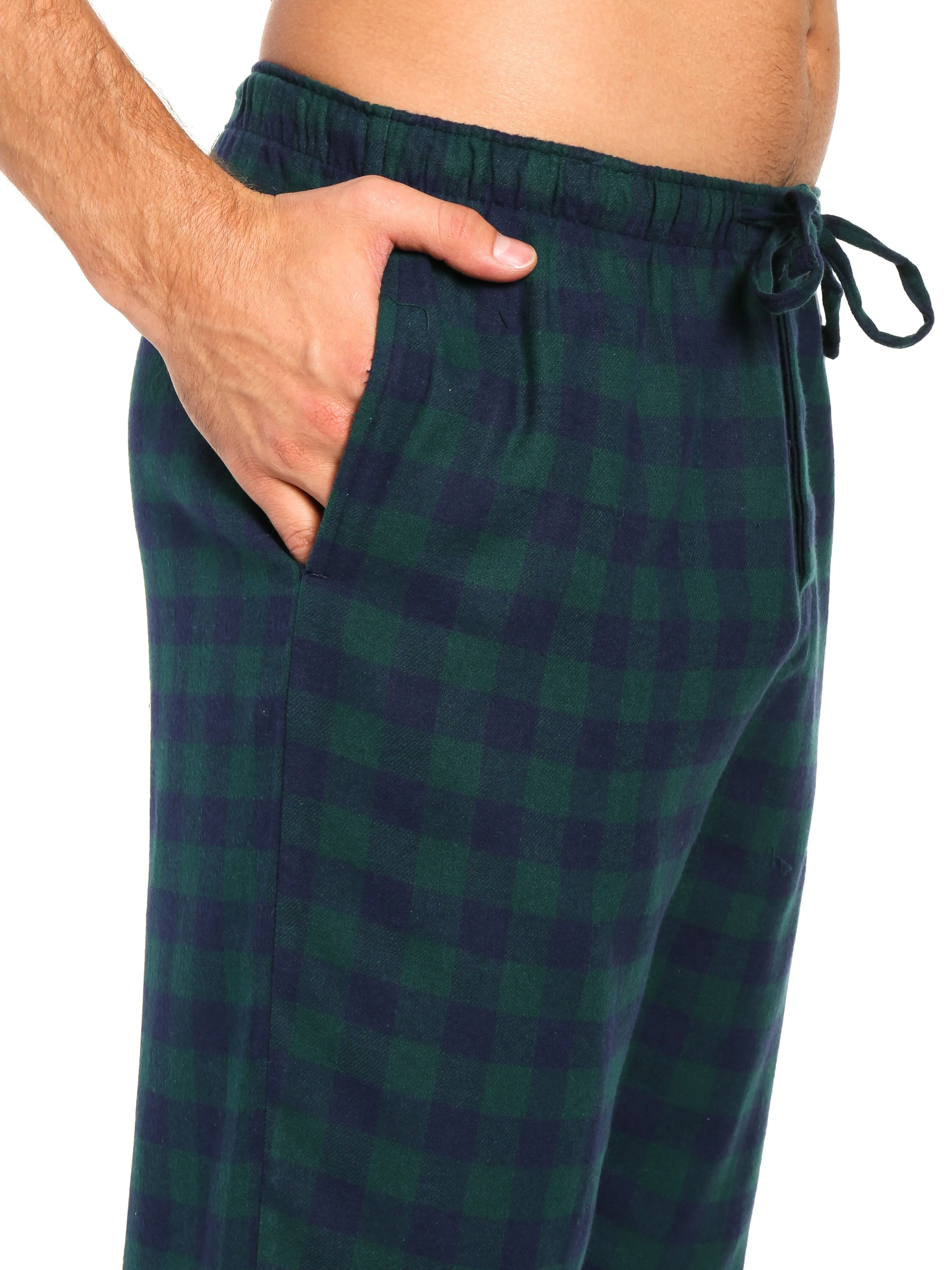 Men's 100% Cotton Flannel Lounge Pants - Gingham Navy-Green