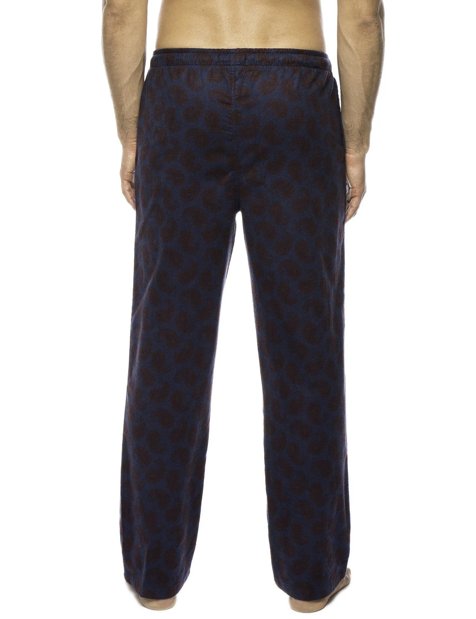 Men's 100% Cotton Flannel Lounge Pants - Paisley Navy/Brown