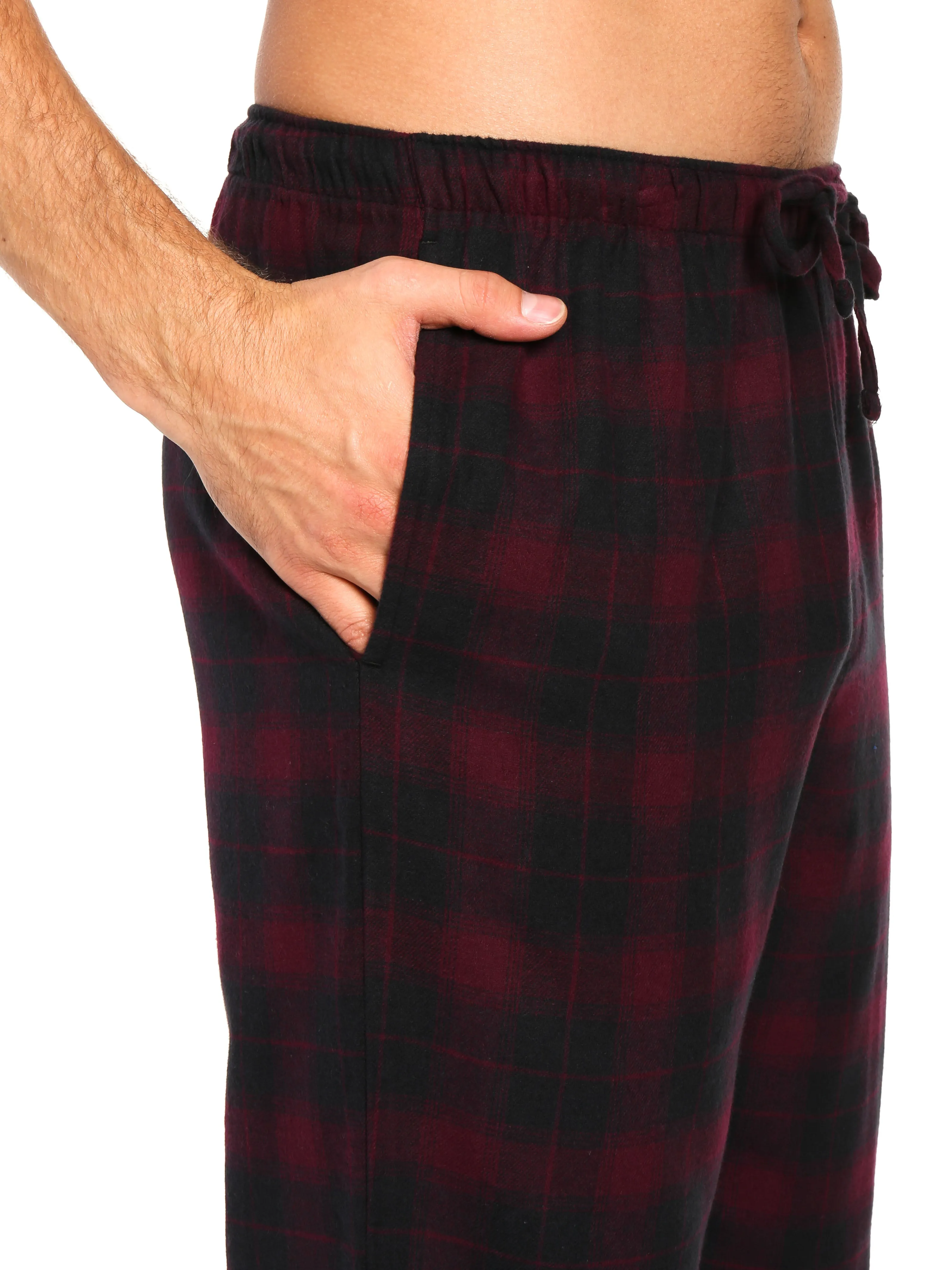 Men's 100% Cotton Flannel Lounge Pants - Plaid Fig-Black