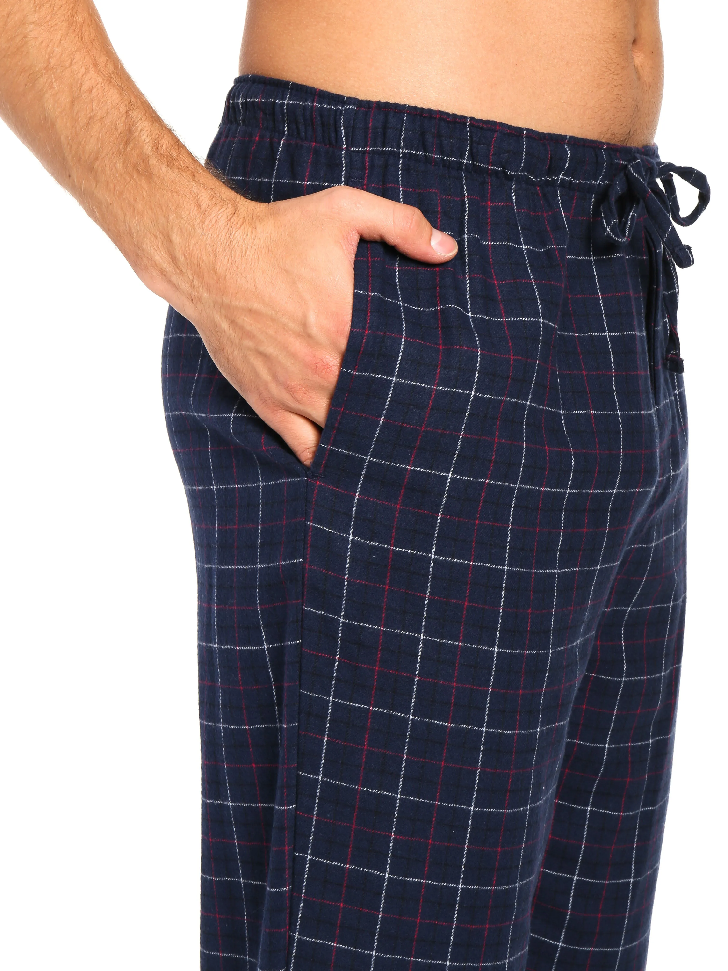 Men's 100% Cotton Flannel Lounge Pants - Plaid Navy-Multi