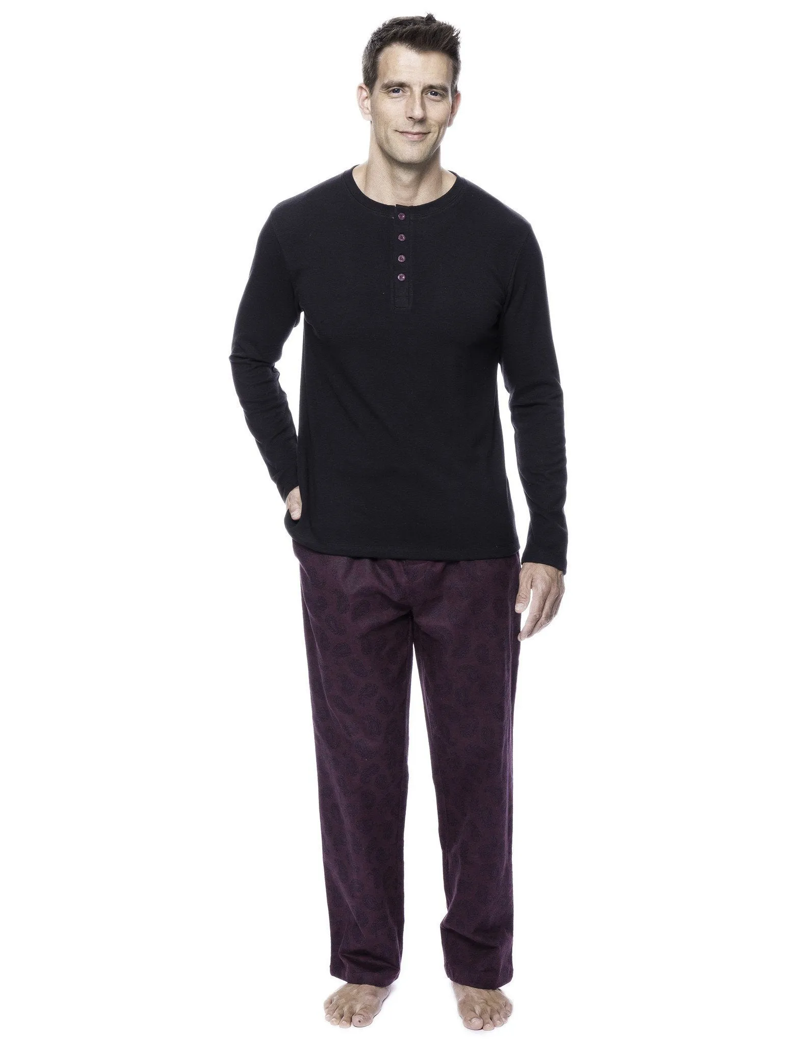 Men's 100% Cotton Flannel Lounge Set - Paisley Fig/Black