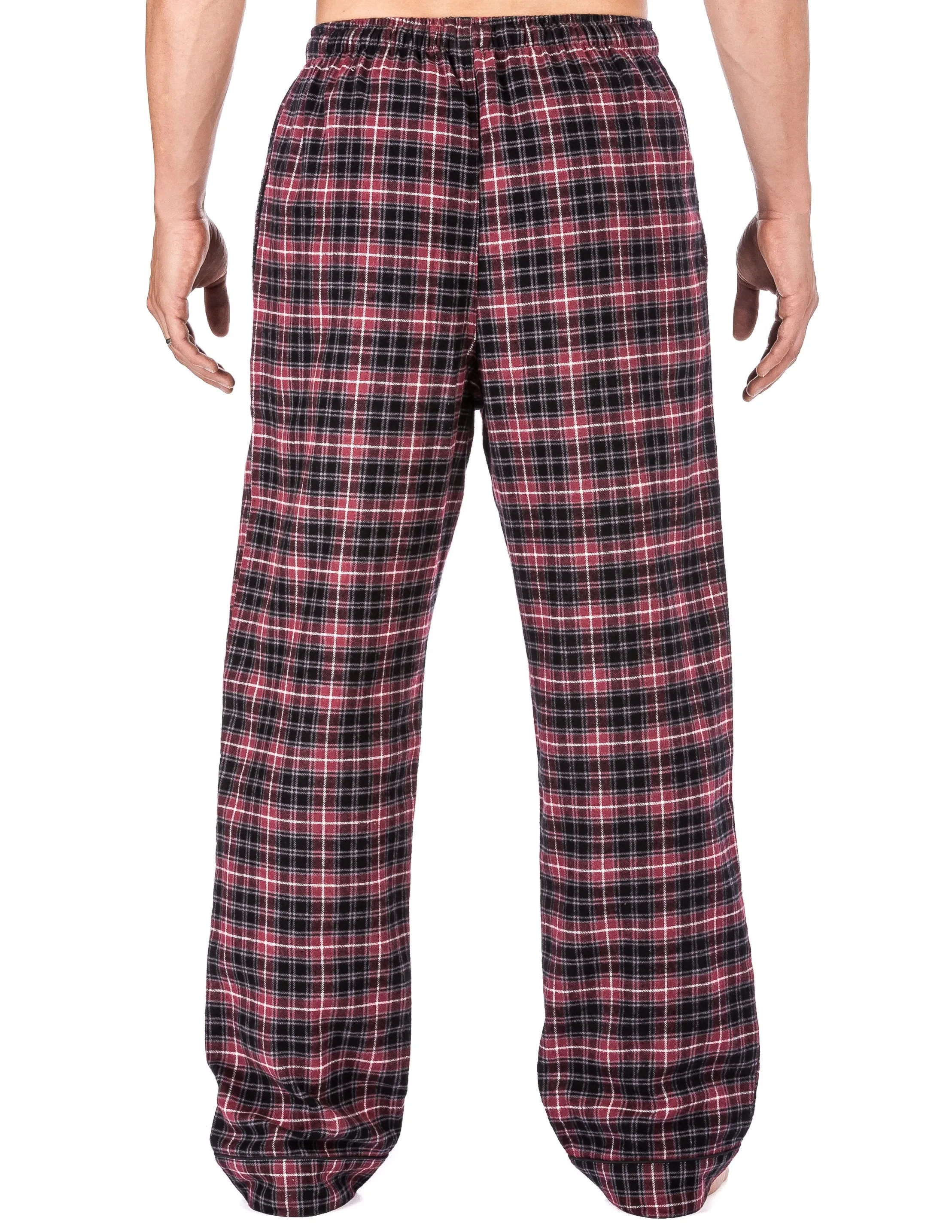 Mens Gingham 100% Cotton Flannel Lounge Pants - Burgundy/Grey