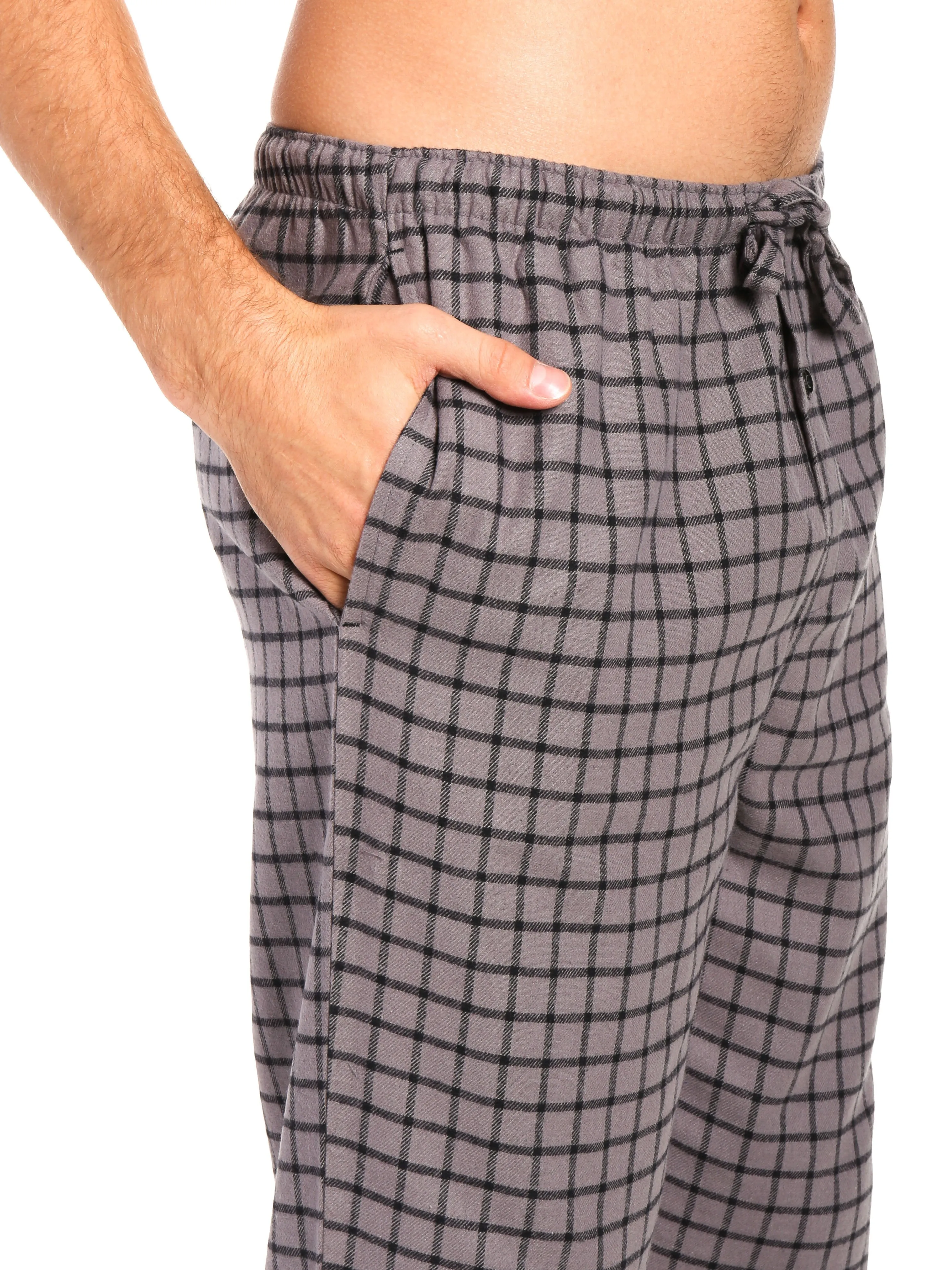 Mens Gingham 100% Cotton Flannel Lounge Pants - Checks - Charcoal Black