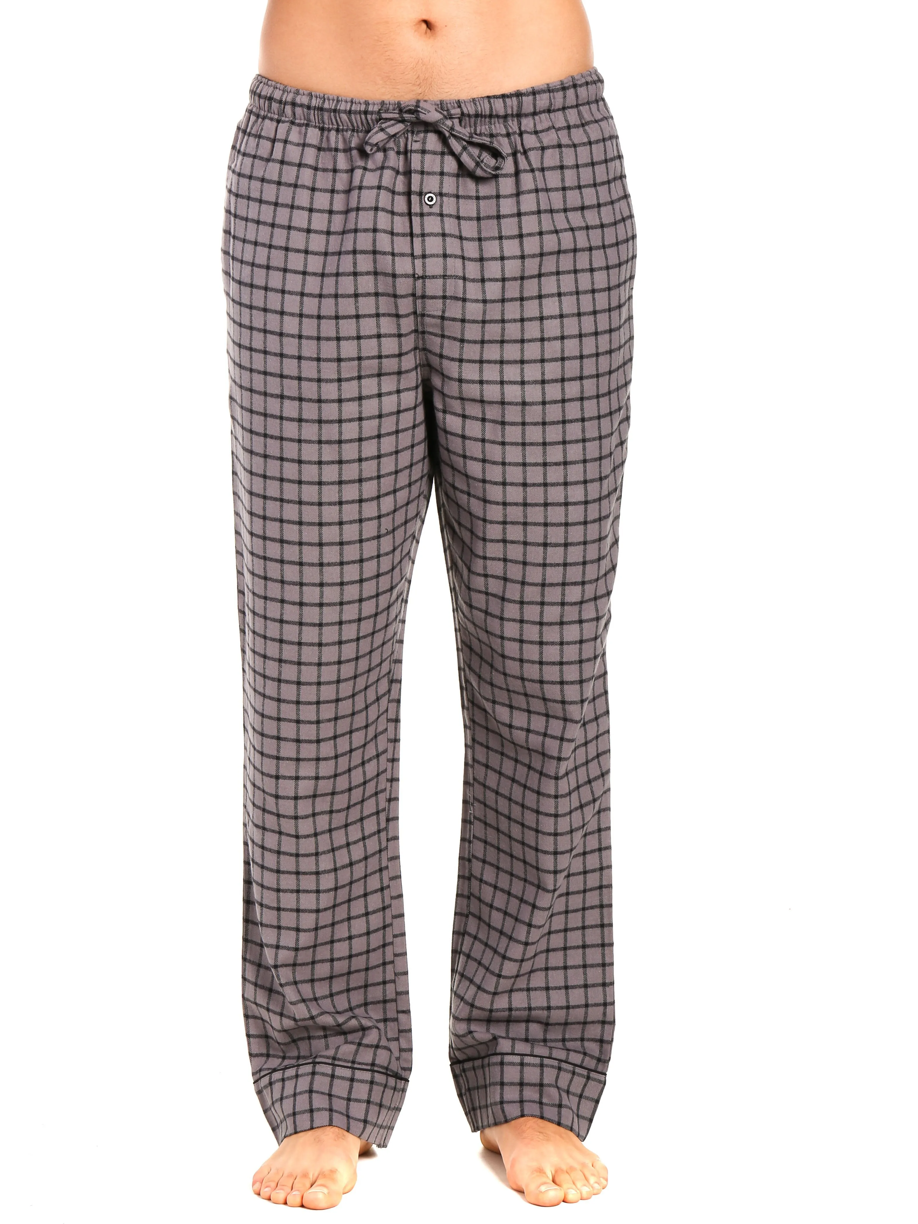 Mens Gingham 100% Cotton Flannel Lounge Pants - Checks - Charcoal Black