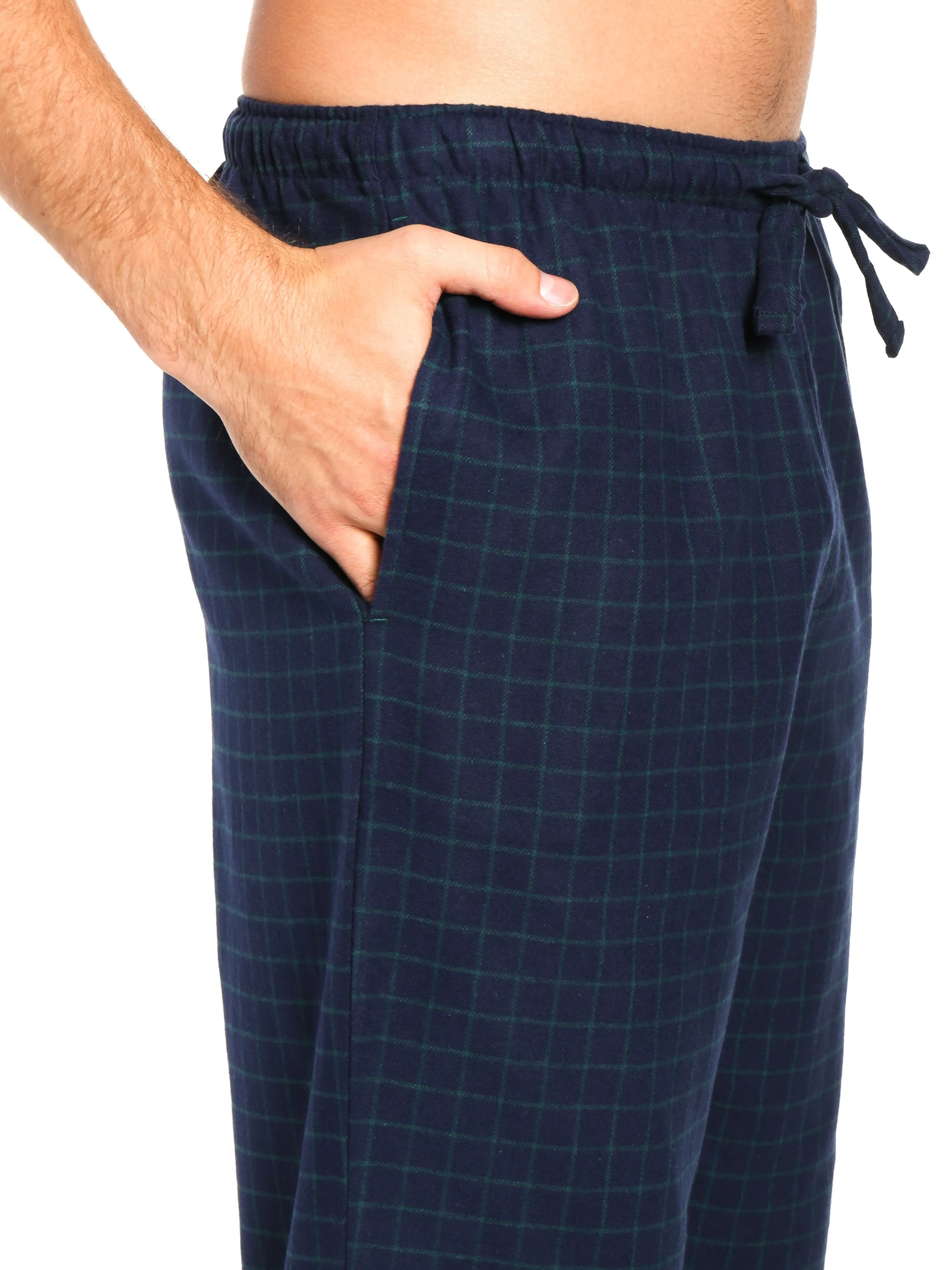 Mens Gingham 100% Cotton Flannel Lounge Pants - Windowpane Checks - Navy Green