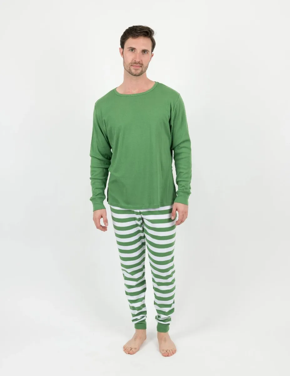 Mens Green Top & Stripes Pajamas