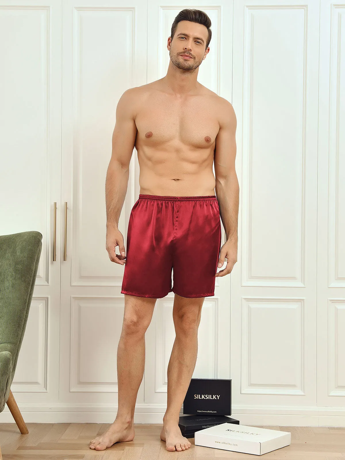 Mens Lounge Shorts Pure Silk Solid Color