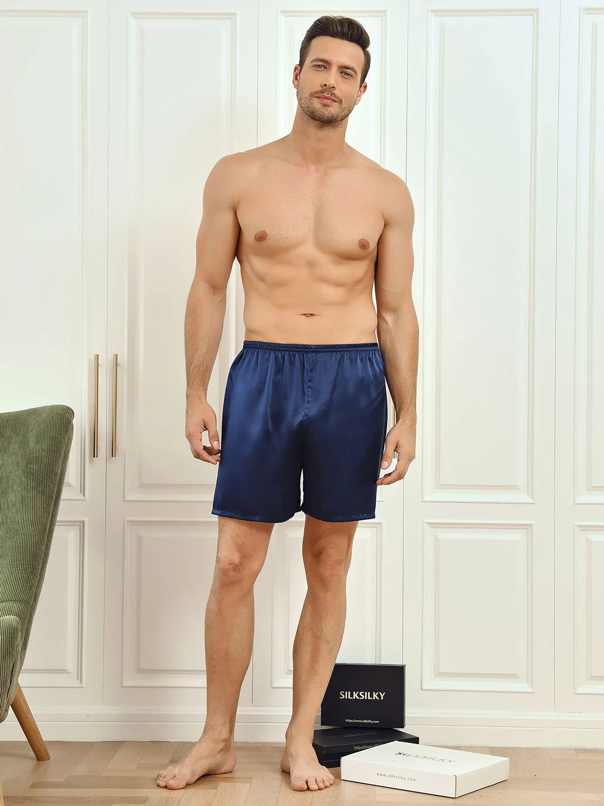 Mens Lounge Shorts Pure Silk Solid Color