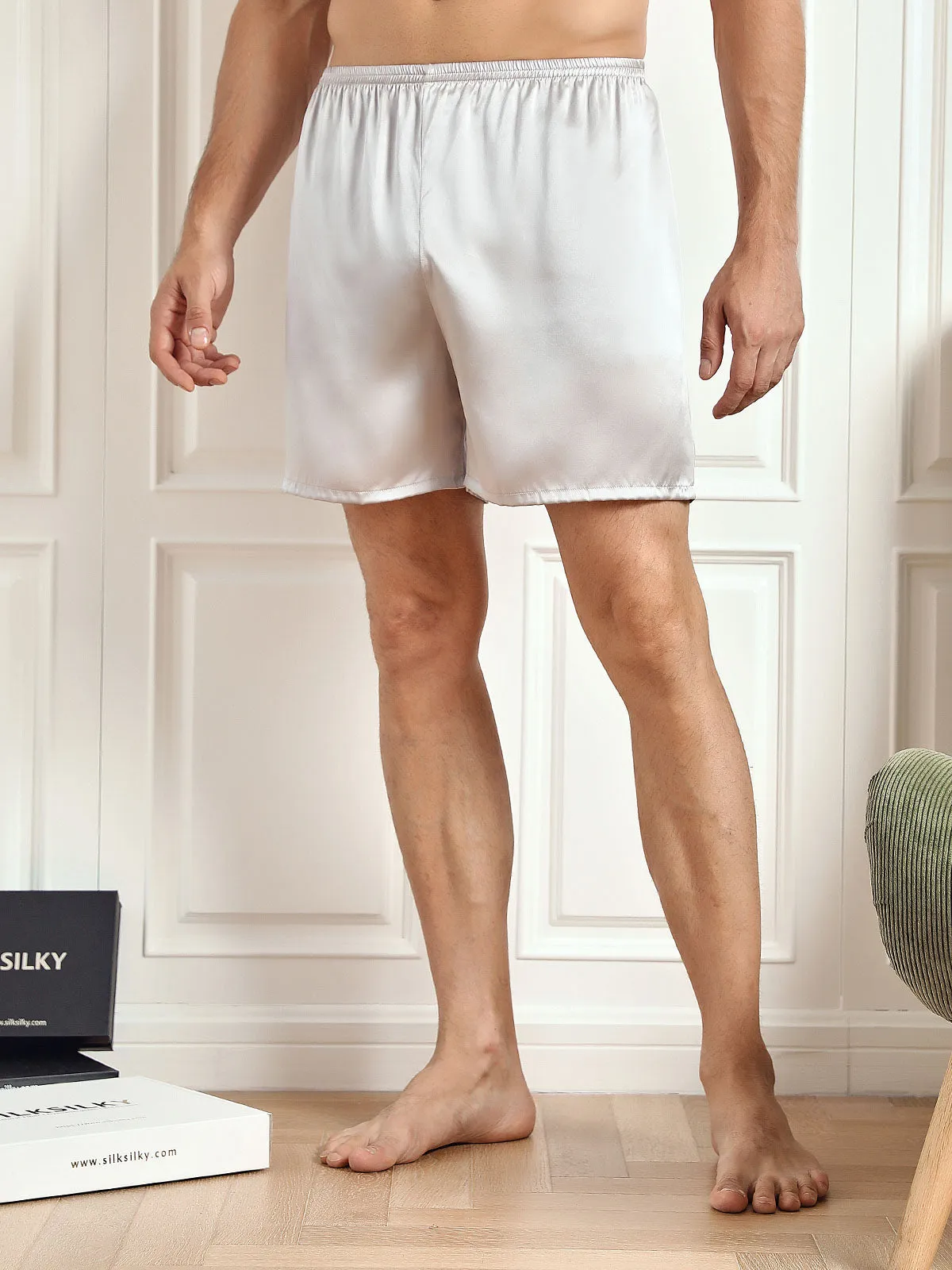 Mens Lounge Shorts Pure Silk Solid Color