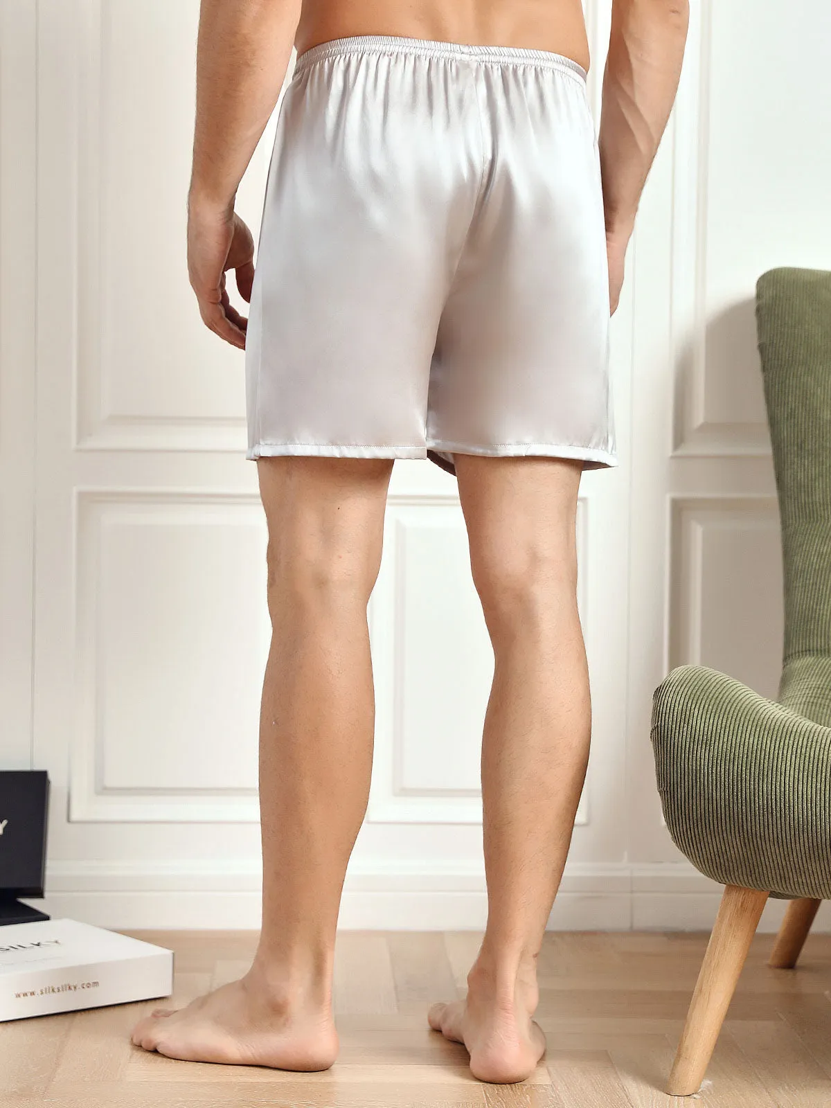 Mens Lounge Shorts Pure Silk Solid Color